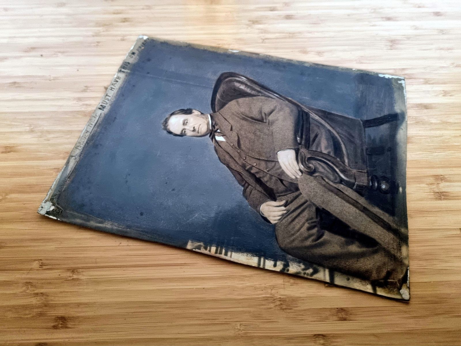Antique Portrait Photograph Print, Gentleman Seated Chair Image, Oil Painted Over Photograph, 19th Century Wall Art photo buy
