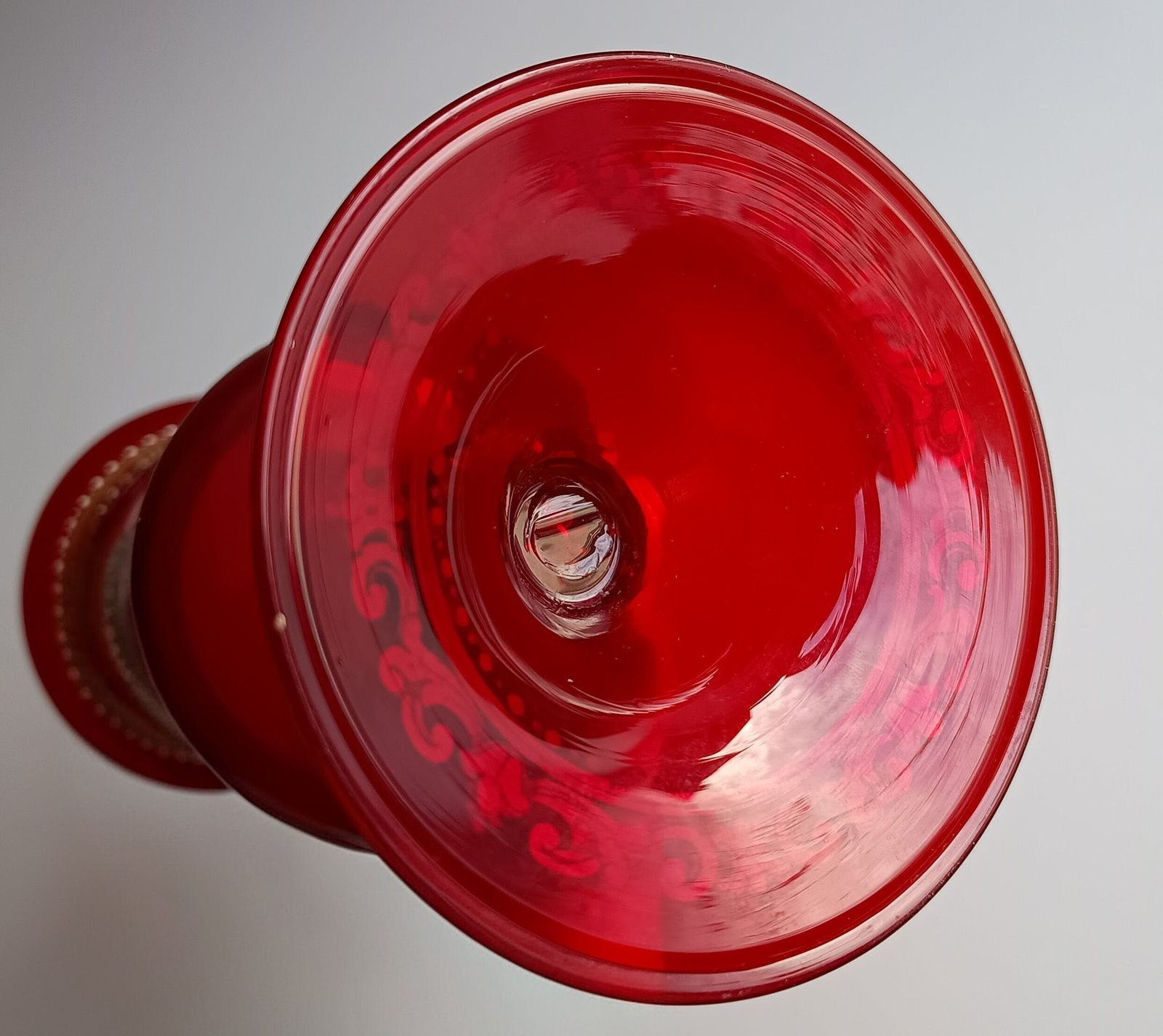 Venetian Ruby Chalice Goblet Vase, Hand Painted Comedia Del Arte, Salviati Style, Murano Art Glass photo 275.0