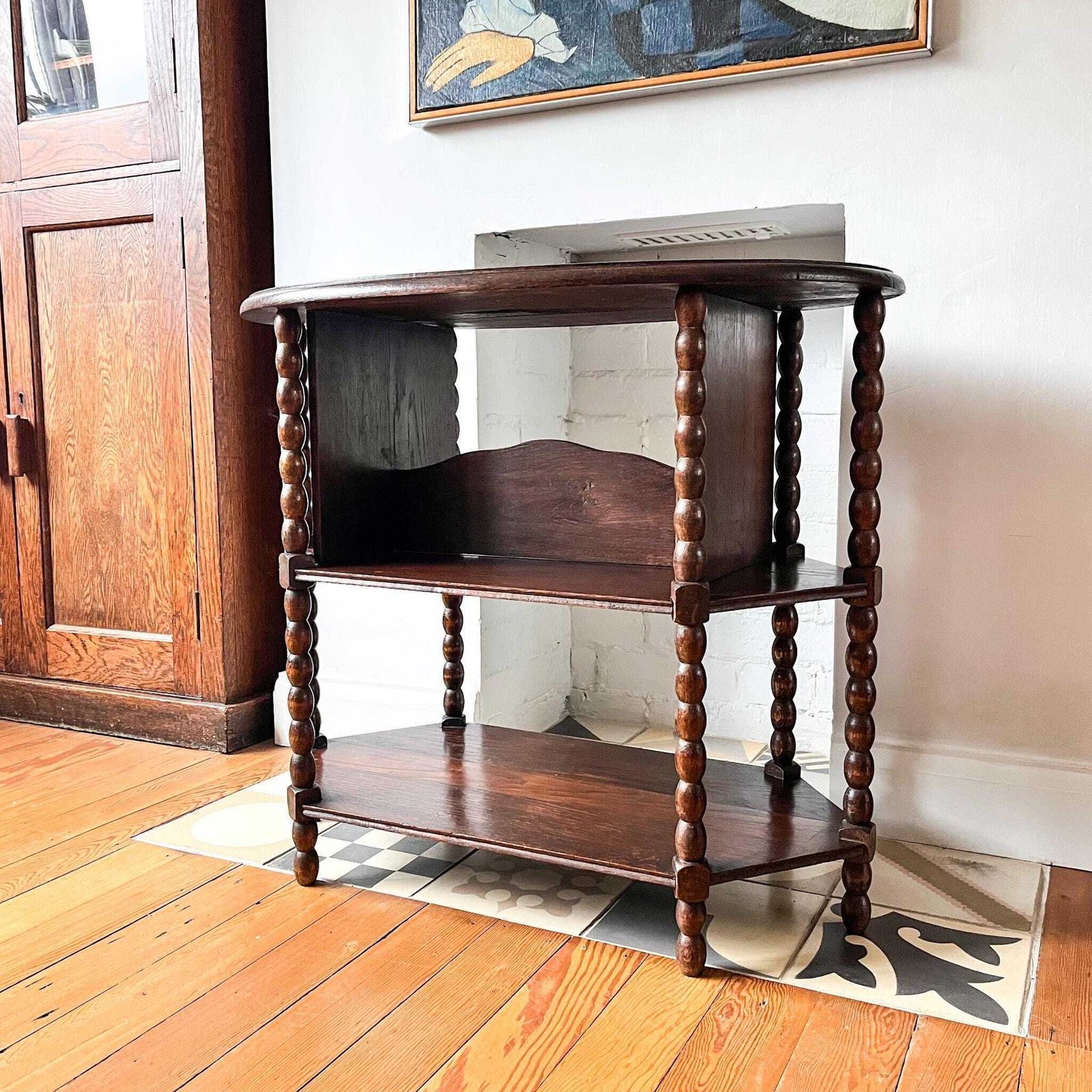 French Antique Oval Bobbin Etagere / Side Table photo furniture
