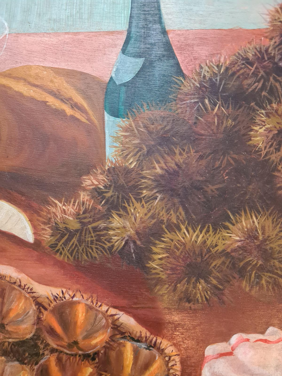 Les Oursins Still Life Painting, Oil On Board, Mid 20th Century, 1972 By A Papinaud photo Art