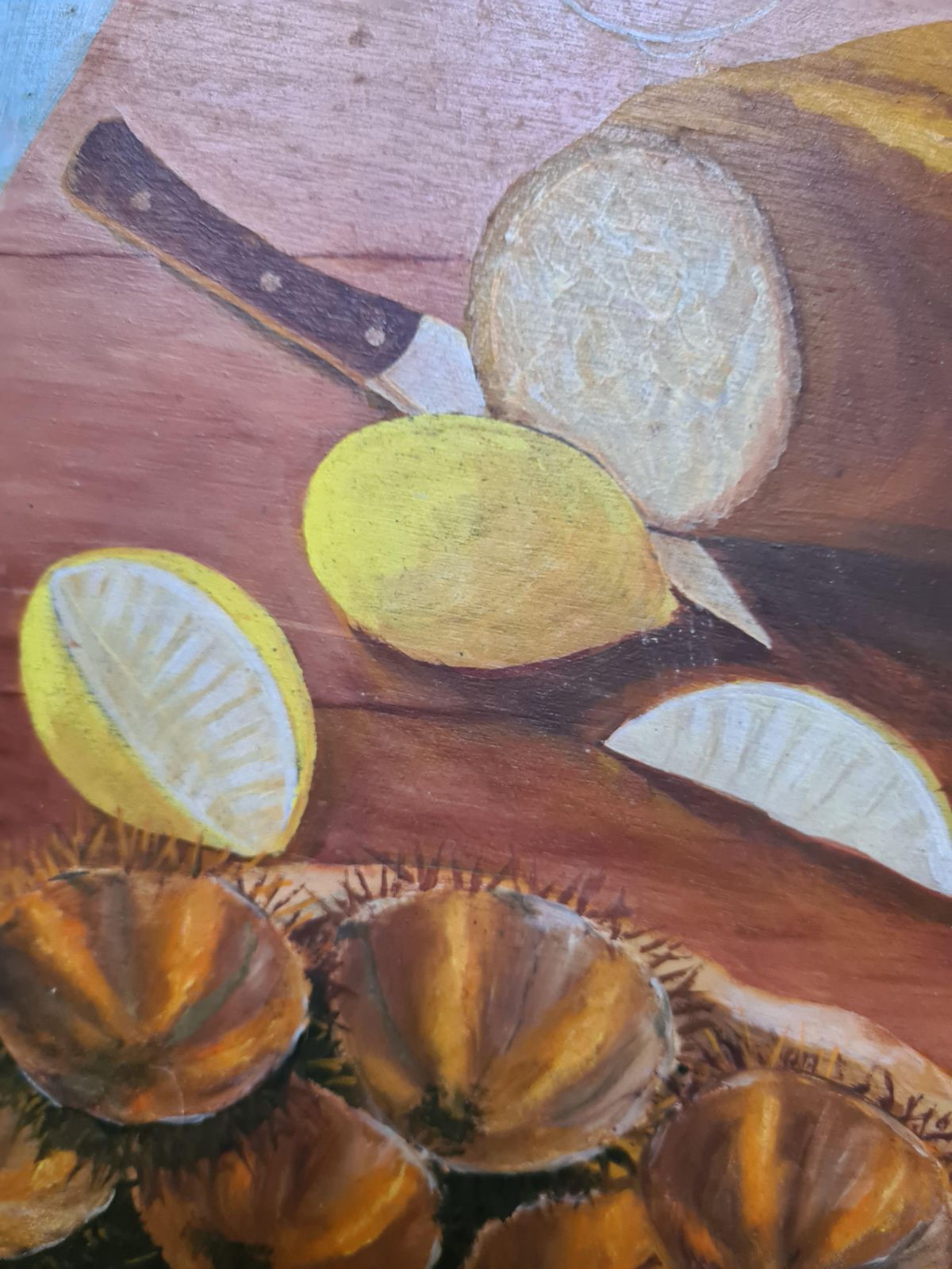 photo furniture Les Oursins Still Life Painting, Oil On Board, Mid 20th Century, 1972 By A Papinaud