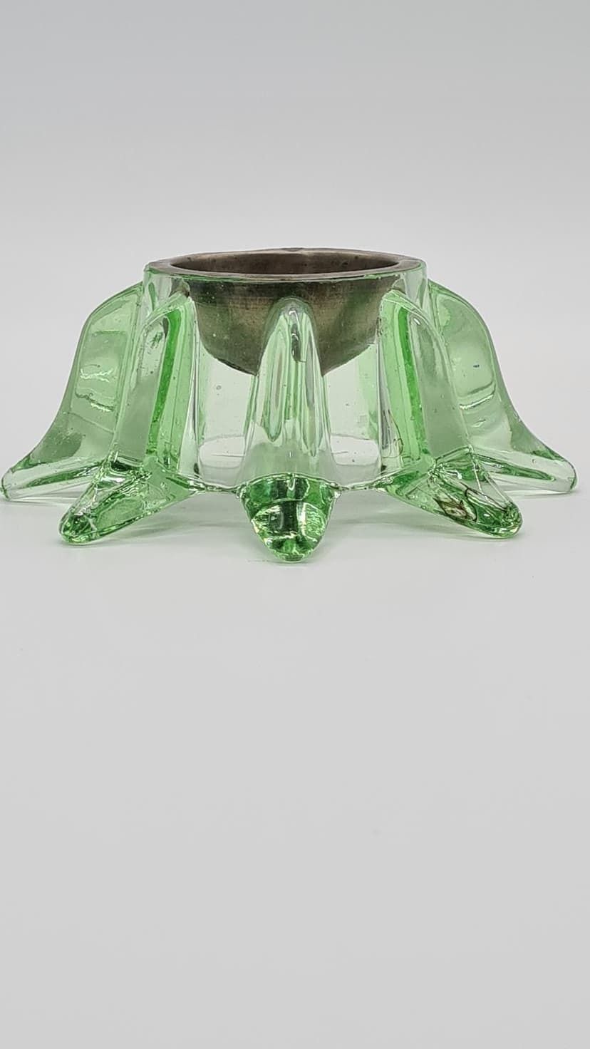 Ashtray, Green Glass, Metal, Czechoslovakia, 1960s. photo vintage