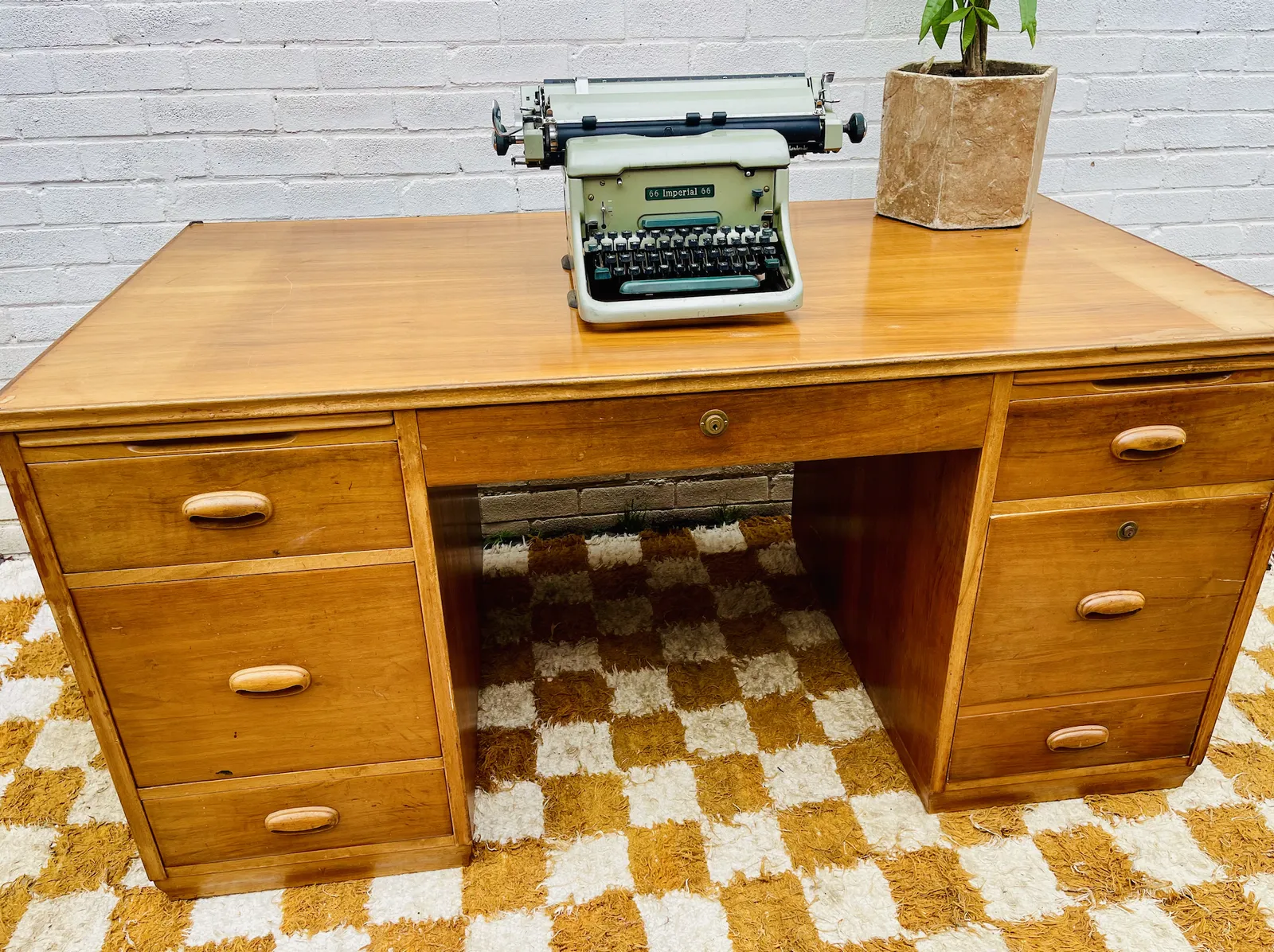 Mid Century, Solid Oak Swiss Directors Desk With Locking Drawers And Set Of Keys photo for sale