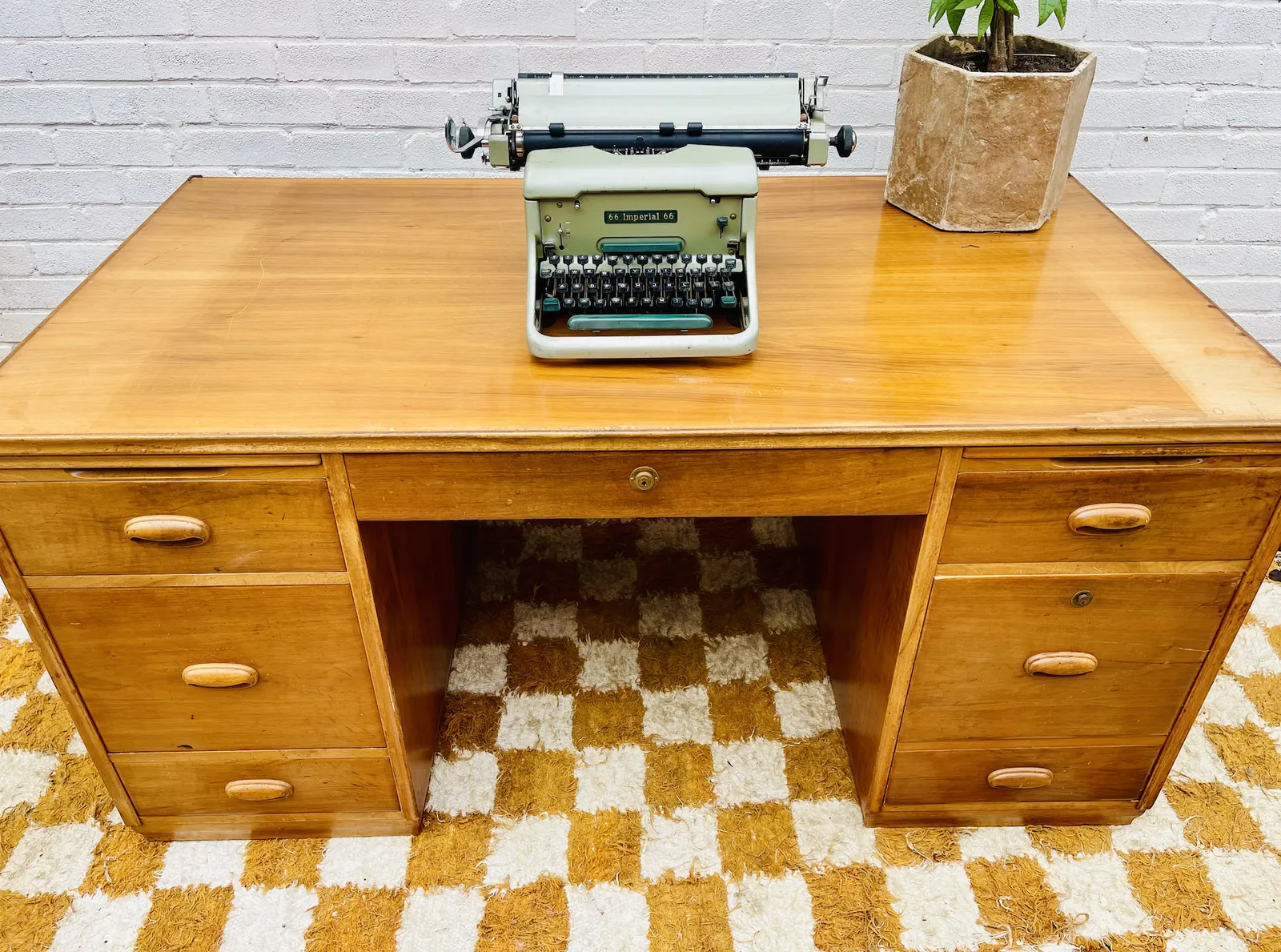 Mid Century, Solid Oak Swiss Directors Desk With Locking Drawers And Set Of Keys photo 395.0