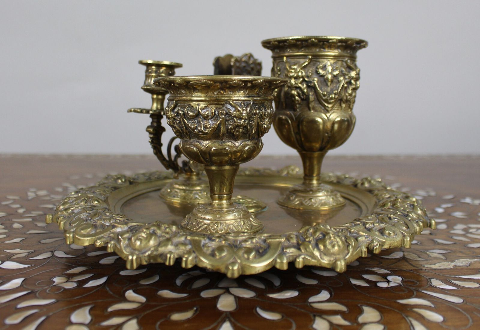 19th C. English Brass Inkwell & Writing Desk Set C.1880