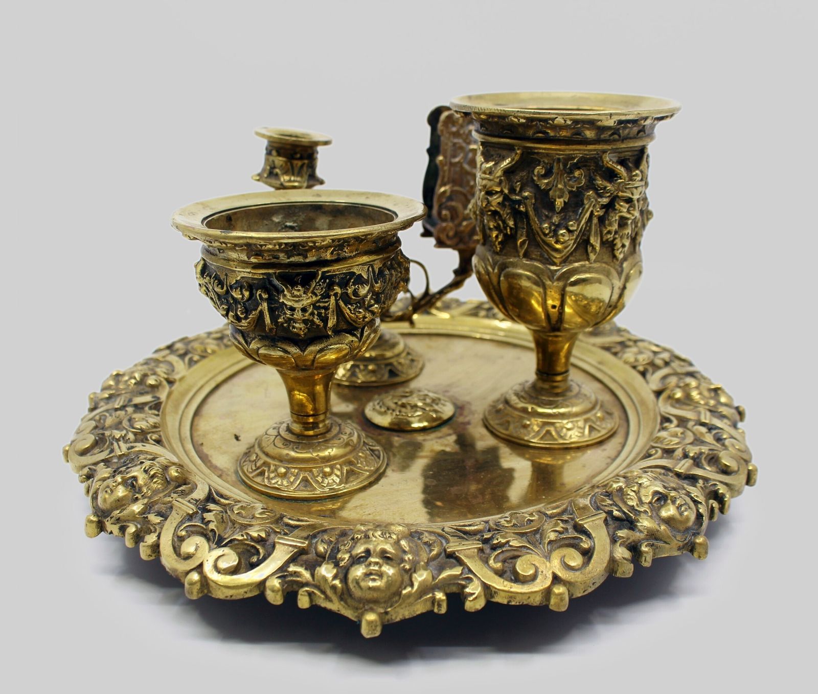 19th C. English Brass Inkwell & Writing Desk Set C.1880 photo for sale