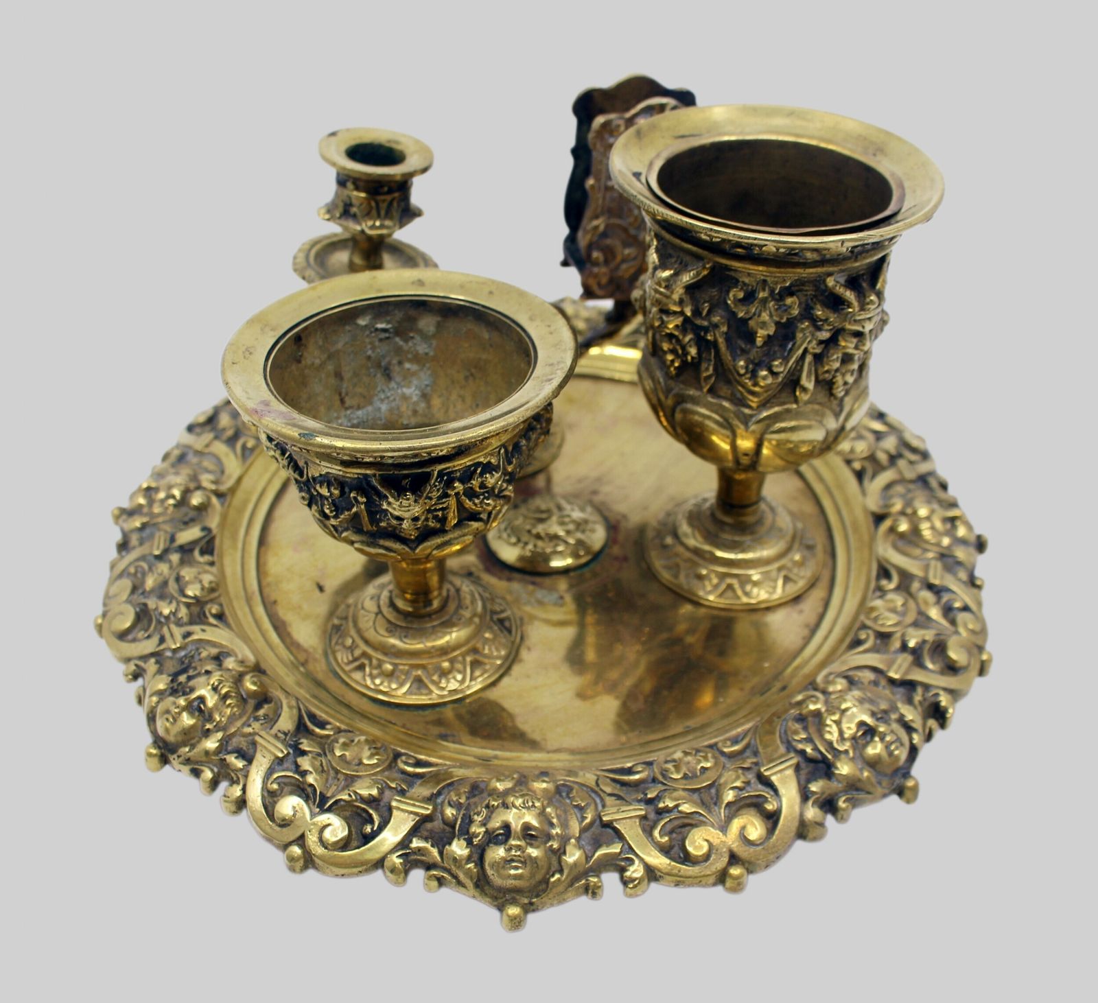 19th C. English Brass Inkwell & Writing Desk Set C.1880 photo vinterior