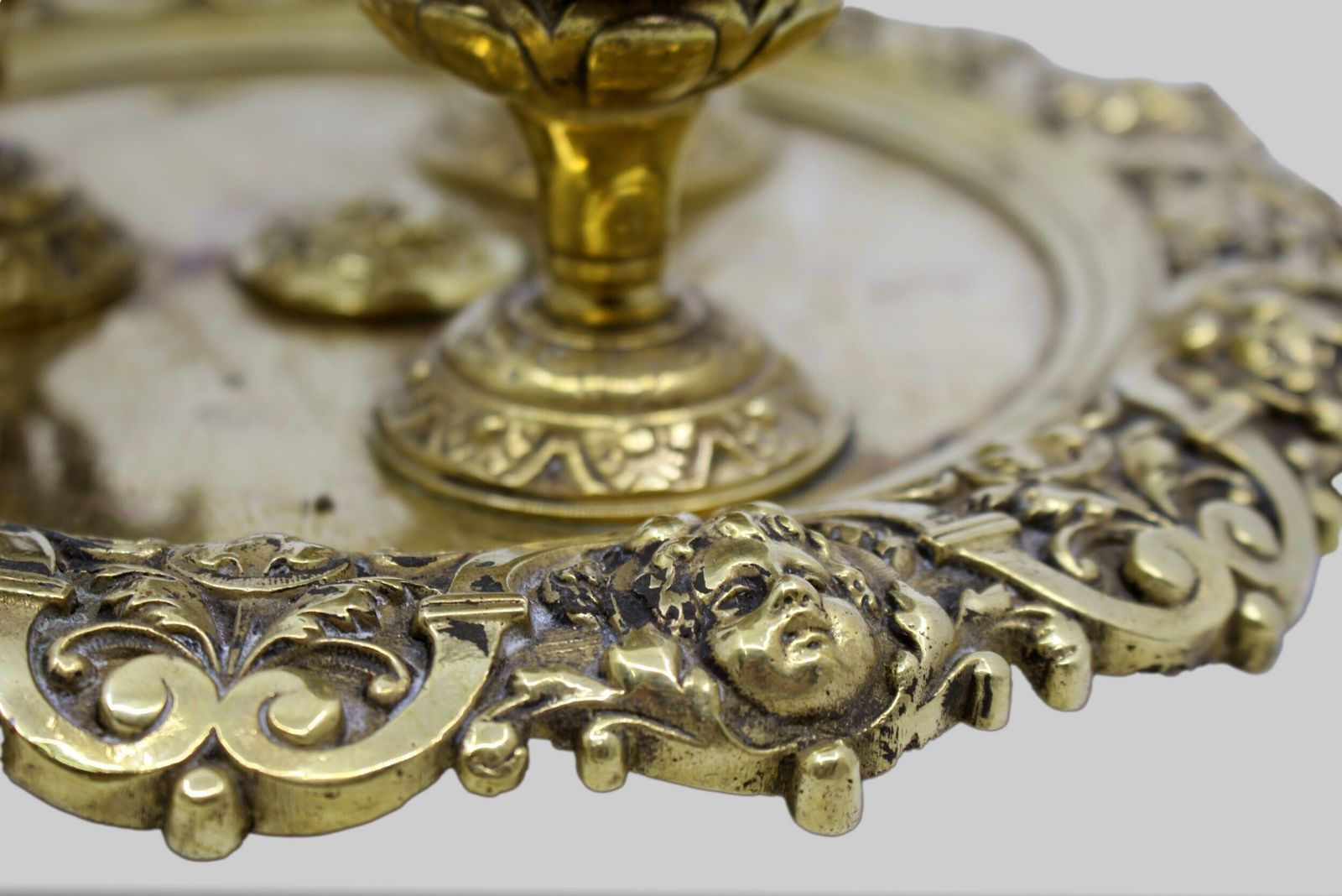 250.0 19th C. English Brass Inkwell & Writing Desk Set C.1880 photo