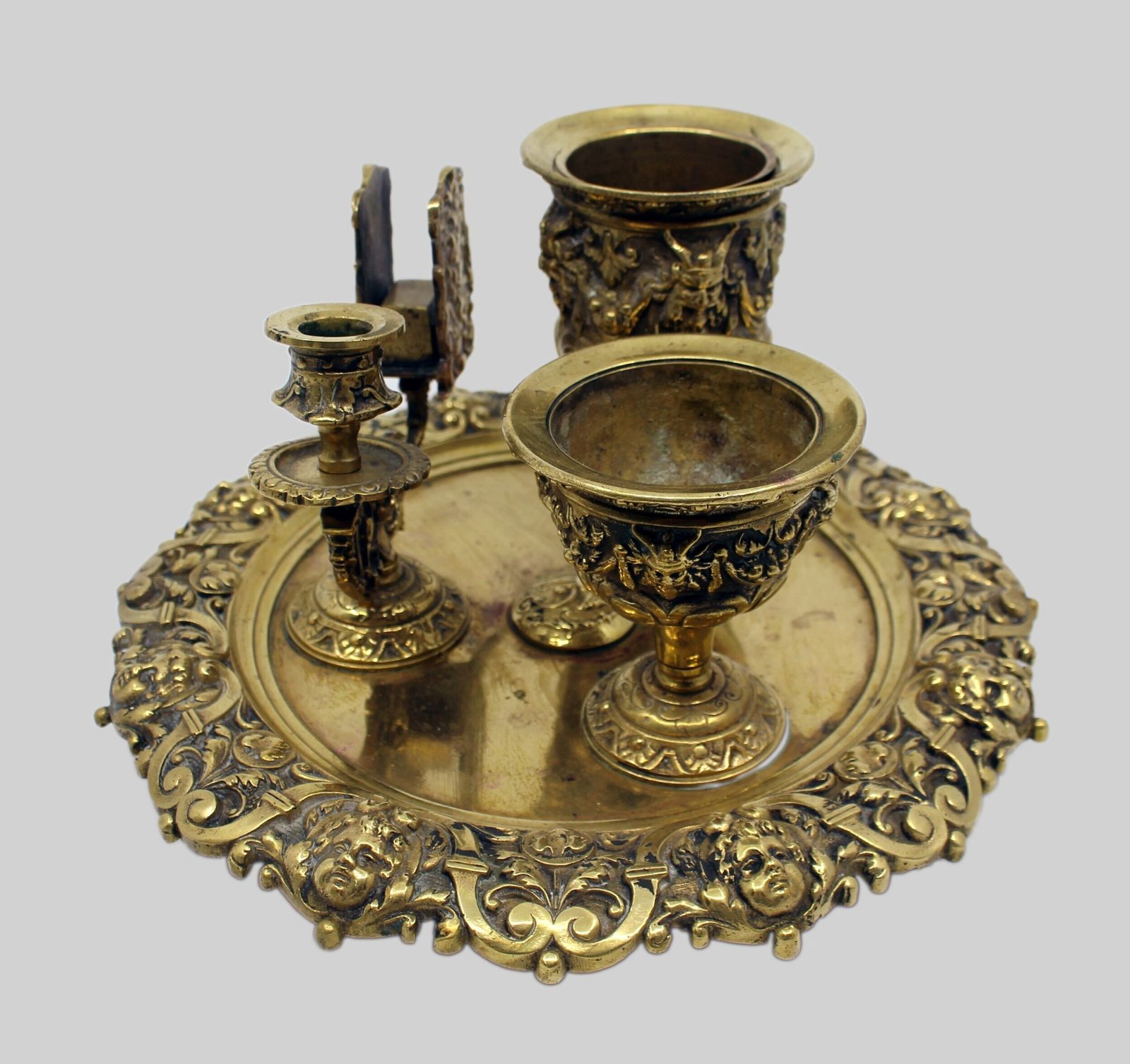 photo buy 19th C. English Brass Inkwell & Writing Desk Set C.1880