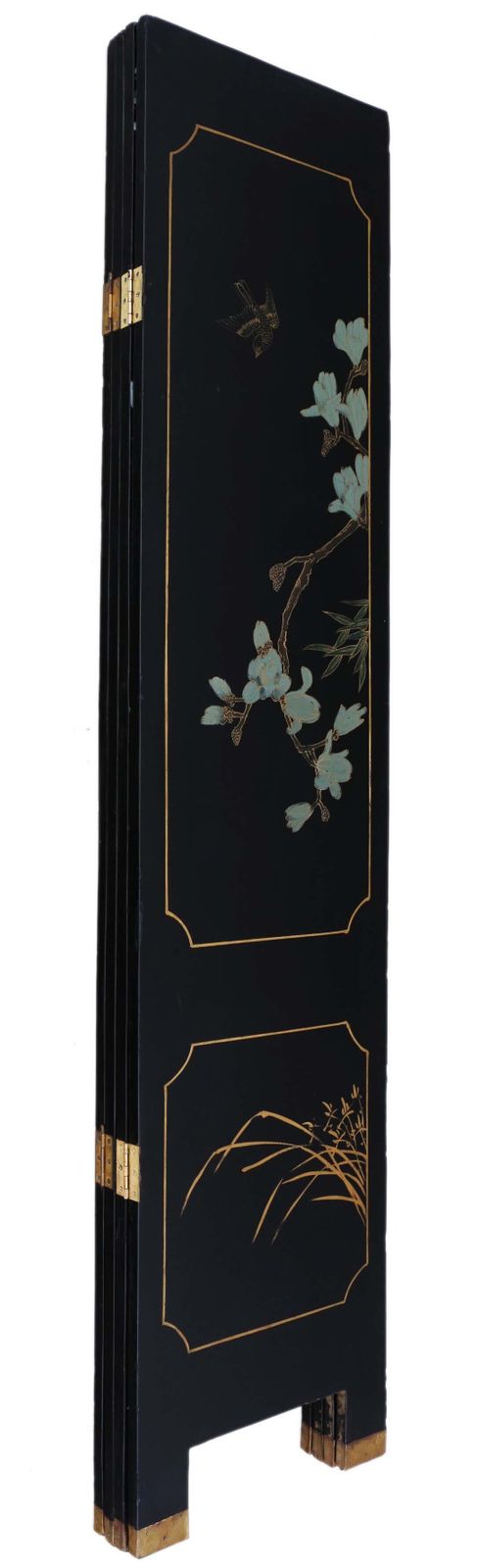 Antique C.1900 Large Victorian Chinoiserie Black Lacquer Papier Mâché Dressing Screen   Fine Quality Room Divider photo Home Decor
