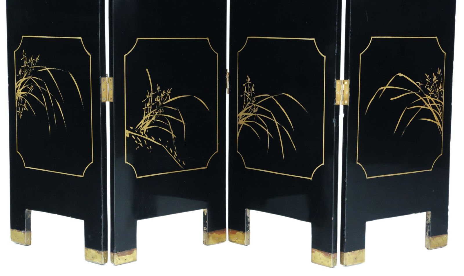 2795.0 Antique C.1900 Large Victorian Chinoiserie Black Lacquer Papier Mâché Dressing Screen   Fine Quality Room Divider photo