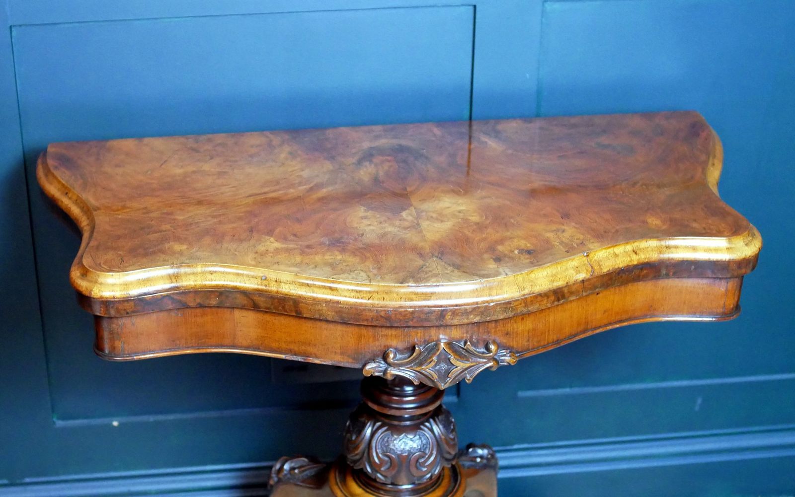 Victorian Serpentine Burr Walnut Console Hall Side Games Table photo 1495.0