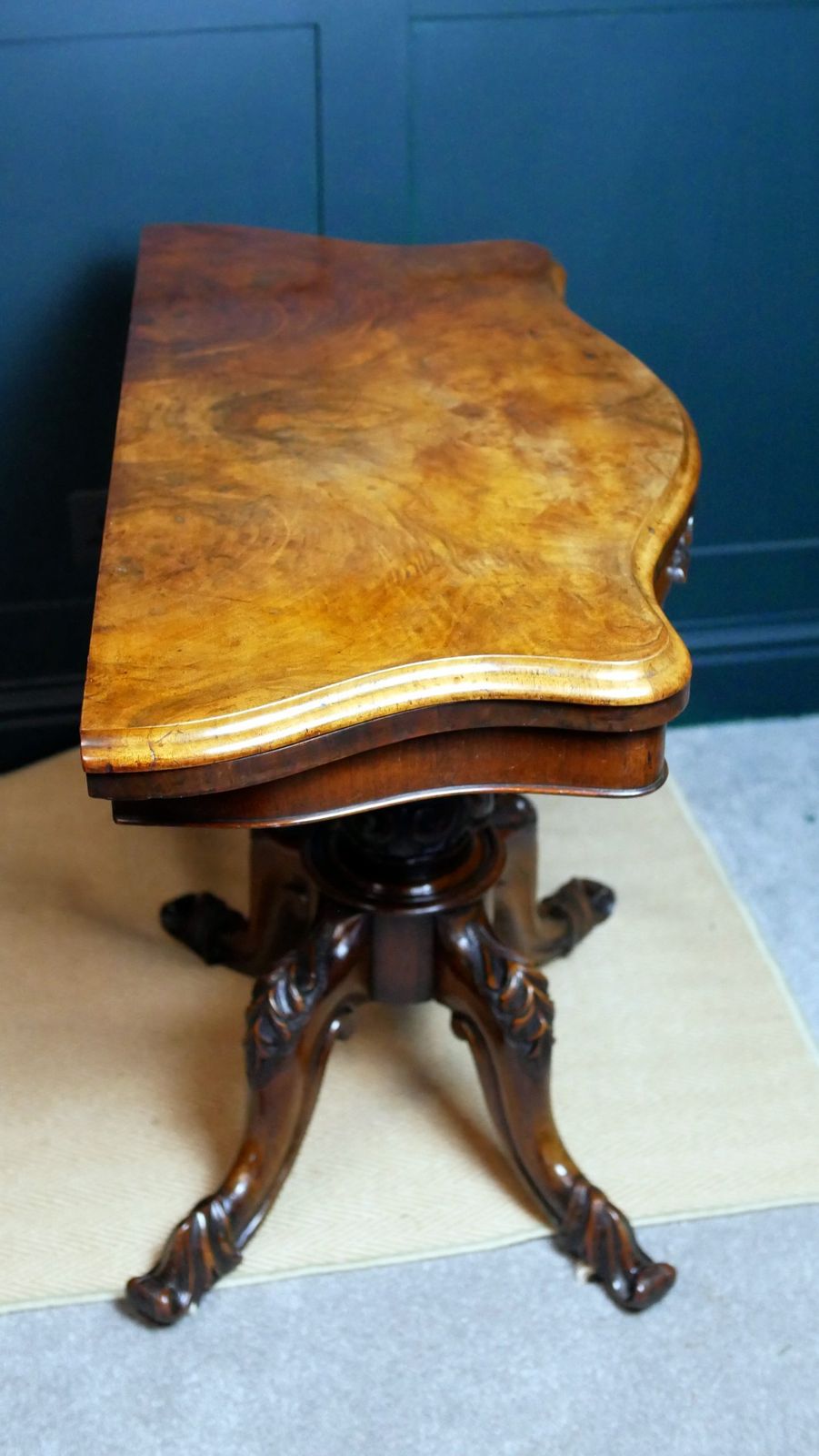 Furniture Victorian Serpentine Burr Walnut Console Hall Side Games Table photo