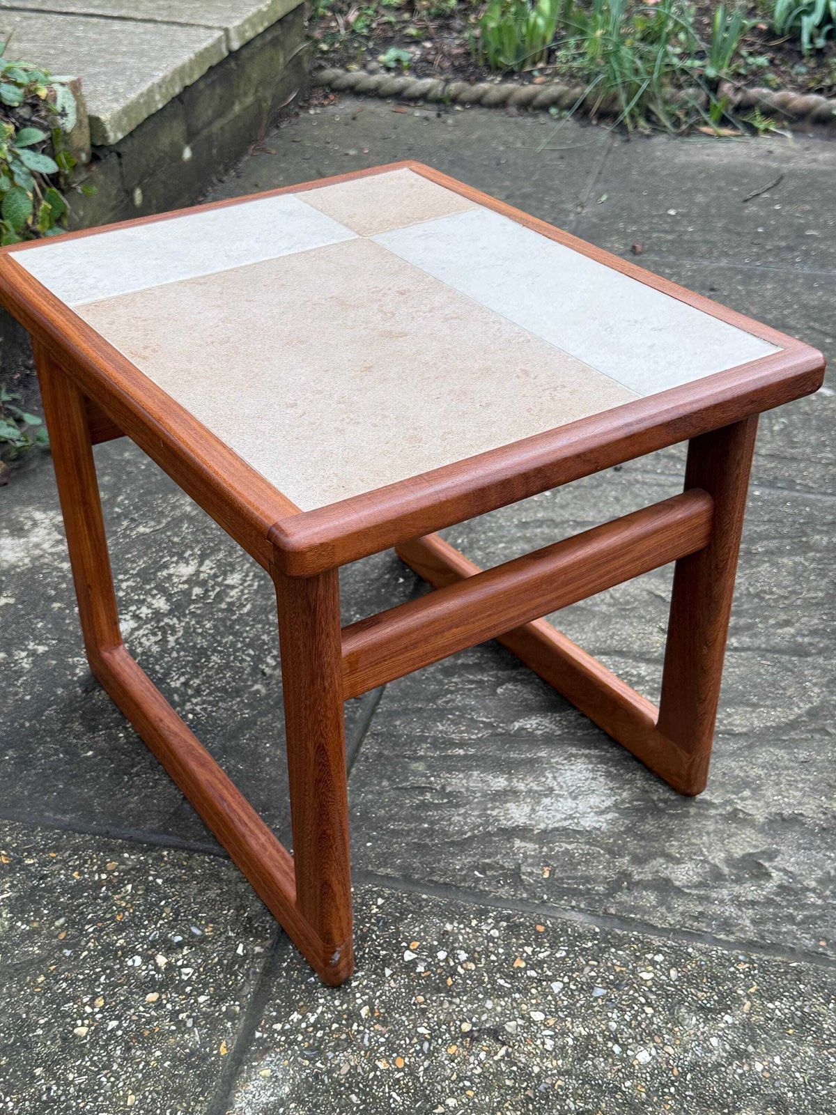 photo buy Mid Century Teak Tile Top, G Plan Style Side Table, Plant Stand Scandinavian Style Vintage Occasional Table