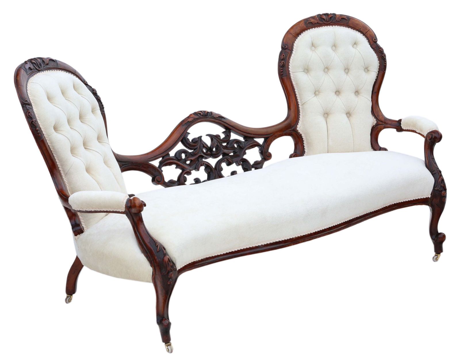 Antique Victorian C.1860 Walnut Chaise Longue / Conversation Sofa – Elegant 19th Century Seating