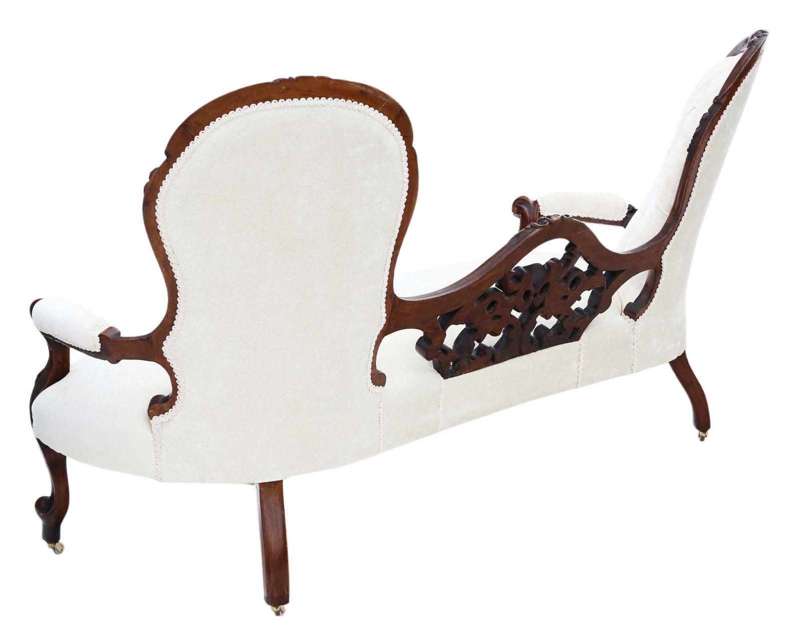 Antique Victorian C.1860 Walnut Chaise Longue / Conversation Sofa – Elegant 19th Century Seating photo vintage