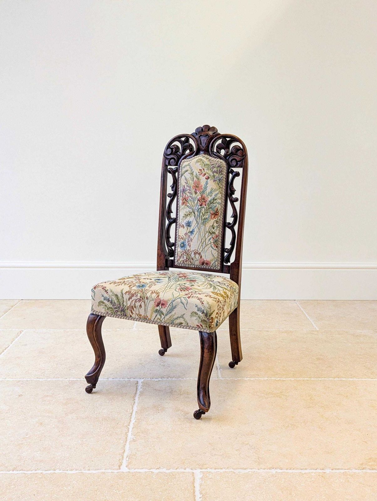 Antique Victorian Walnut Upholstered Side Chair C.1880 photo vintage