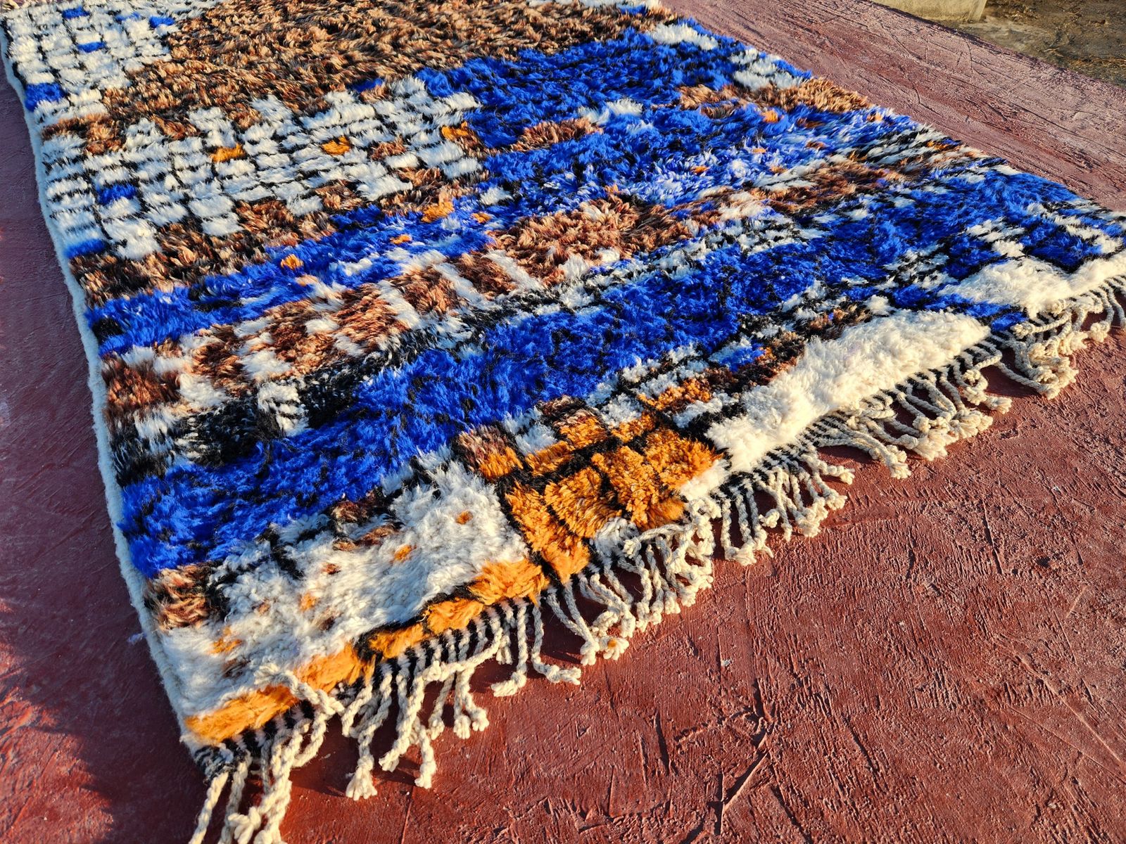 photo furniture Abstract Moroccan Beni Ourain Rug   300x200cm   Blue, Brown & Orange Wool