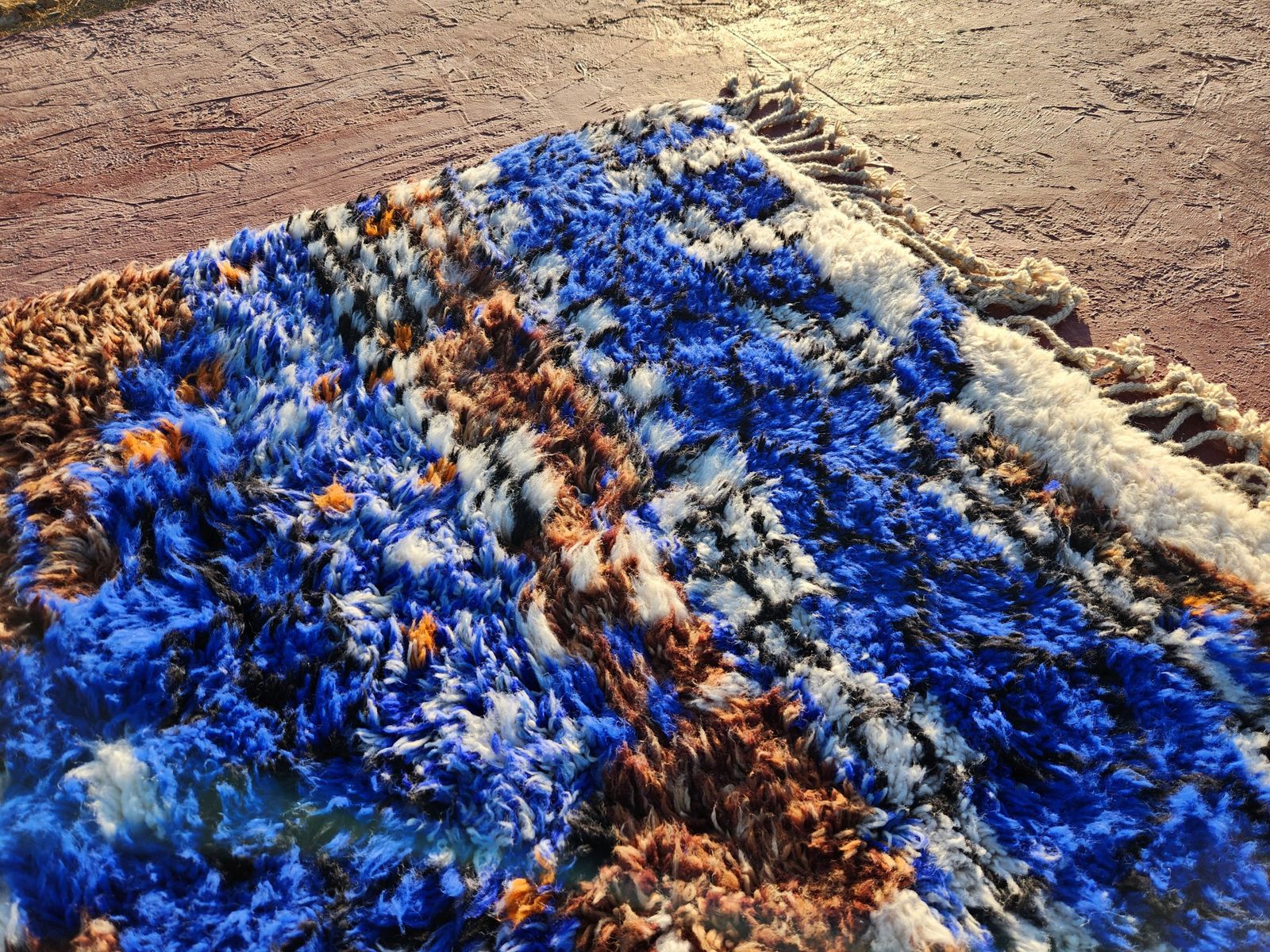 Textiles Abstract Moroccan Beni Ourain Rug   300x200cm   Blue, Brown & Orange Wool photo