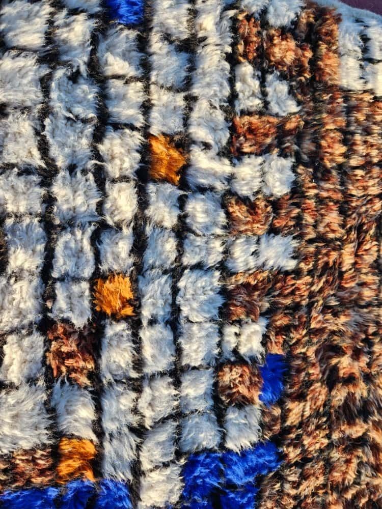 photo buy Abstract Moroccan Beni Ourain Rug   300x200cm   Blue, Brown & Orange Wool