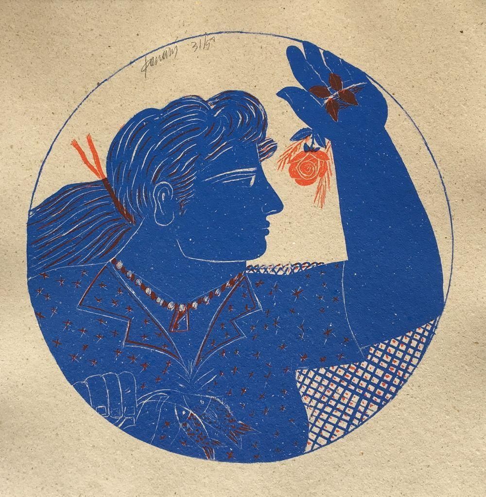 1999 Alecos Fassianos Woman And Rose Lithograph
