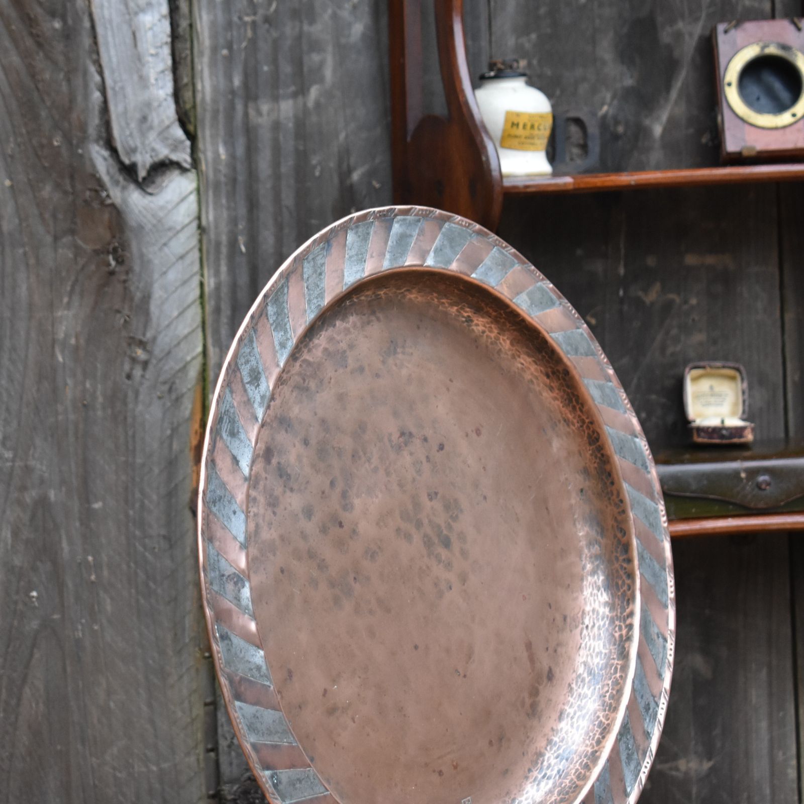 Antique Hugh Wallis Arts And Crafts Copper Pewter Country House Butlers Tray photo Home Decor