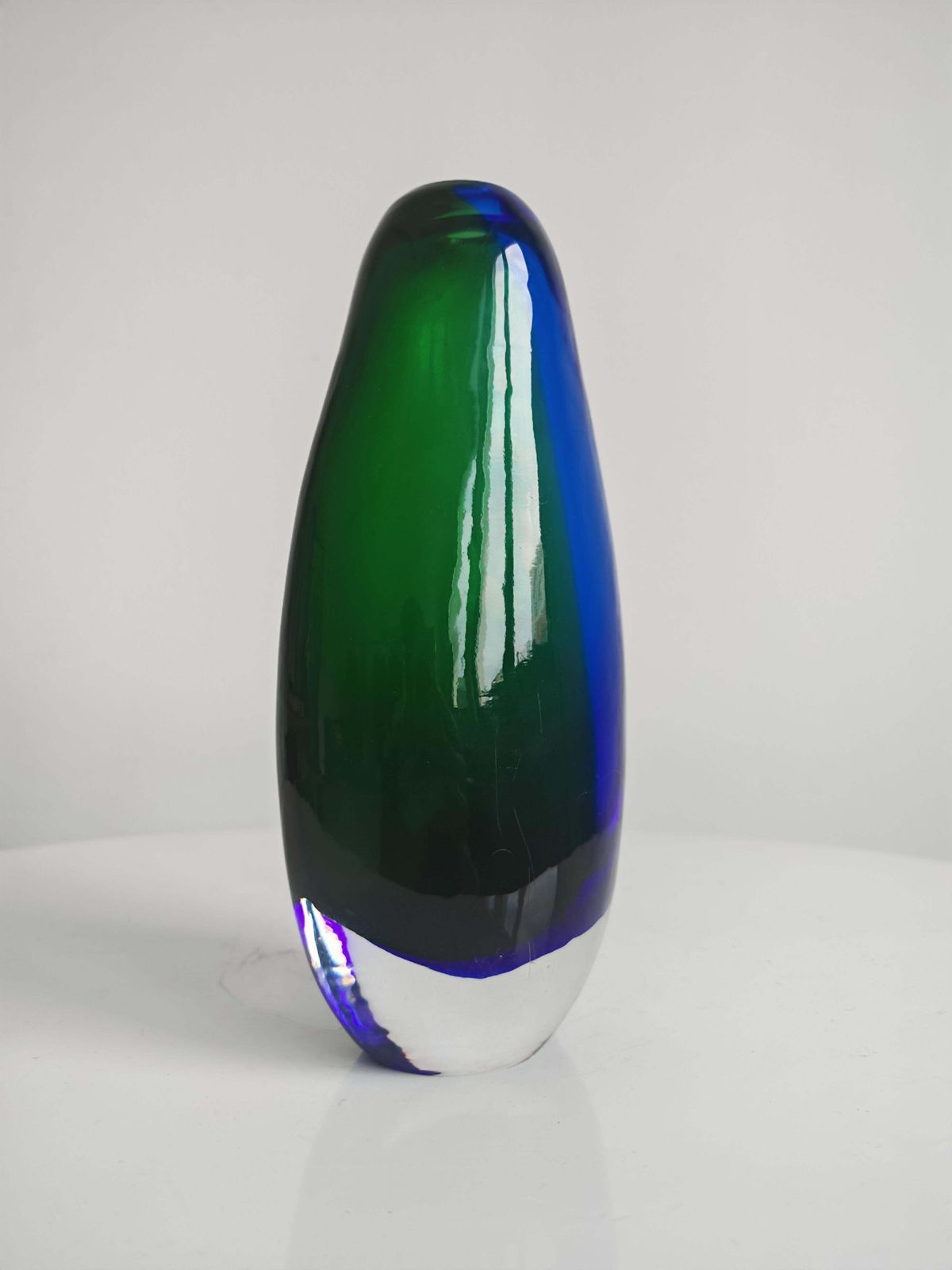 Mid Century Modern Cobalt Blue And Green Murano Glass Vase By Sommerso, 1970s photo for sale