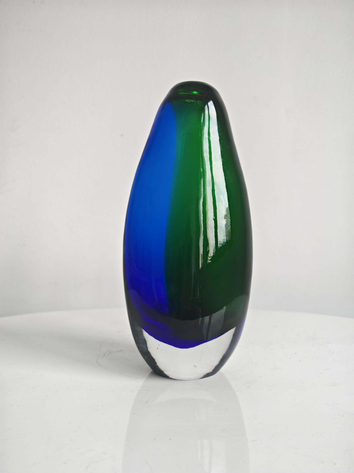 Mid Century Modern Cobalt Blue And Green Murano Glass Vase By Sommerso, 1970s photo Home Decor