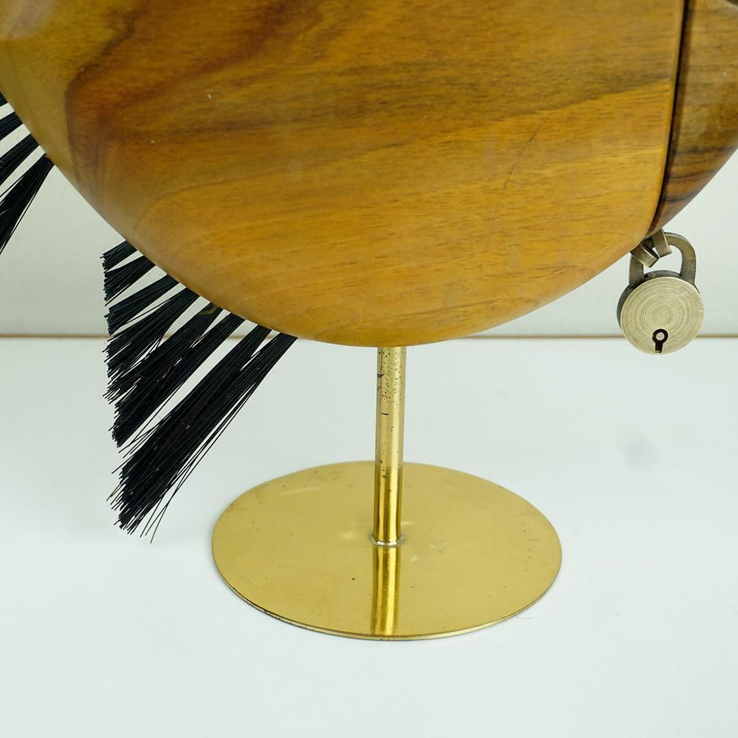 Austrian Midcentury Walnut And Brass Fish Shaped Money Box By Carl Auböck photo furniture