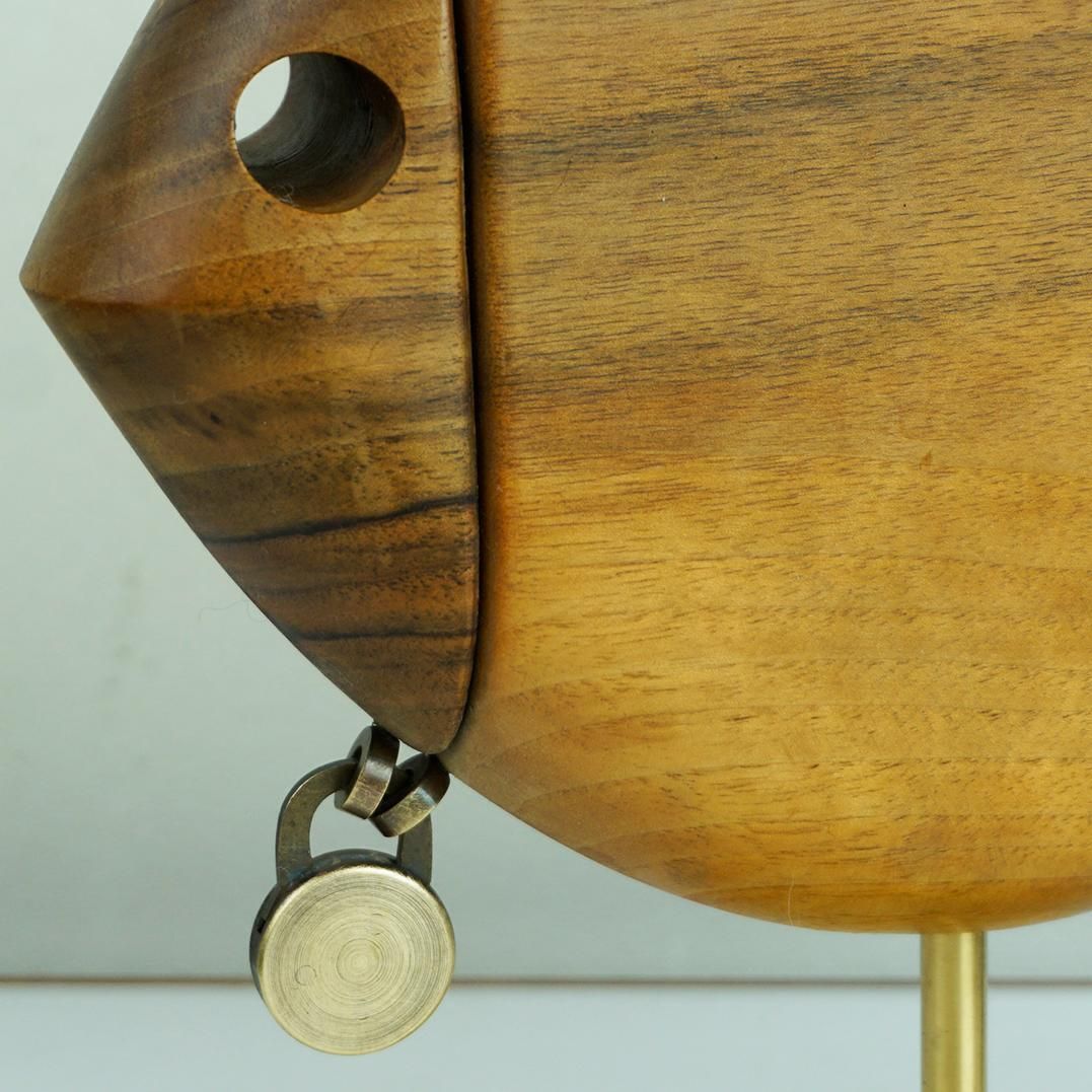 photo vinterior Austrian Midcentury Walnut And Brass Fish Shaped Money Box By Carl Auböck