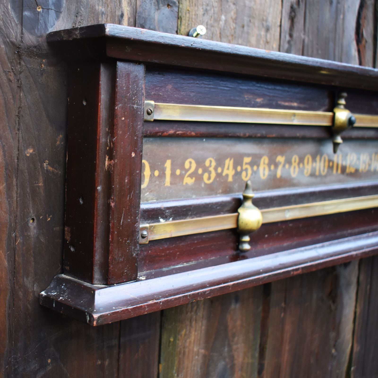 Antique Mahogany Glass Backed Brass Markers Wall Mounted Snooker Scoreboard photo vinterior