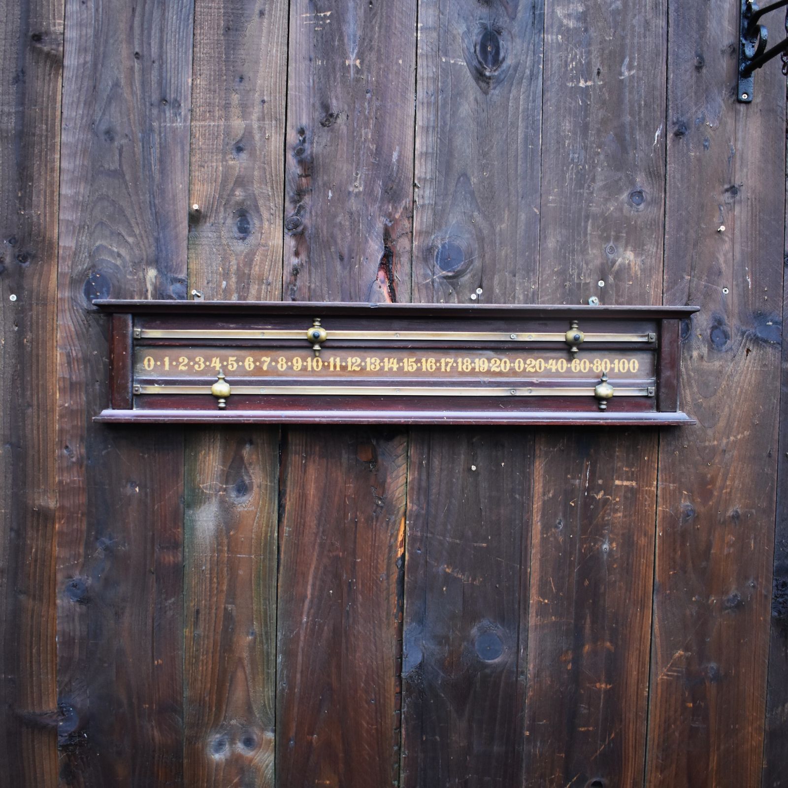 photo for sale Antique Mahogany Glass Backed Brass Markers Wall Mounted Snooker Scoreboard