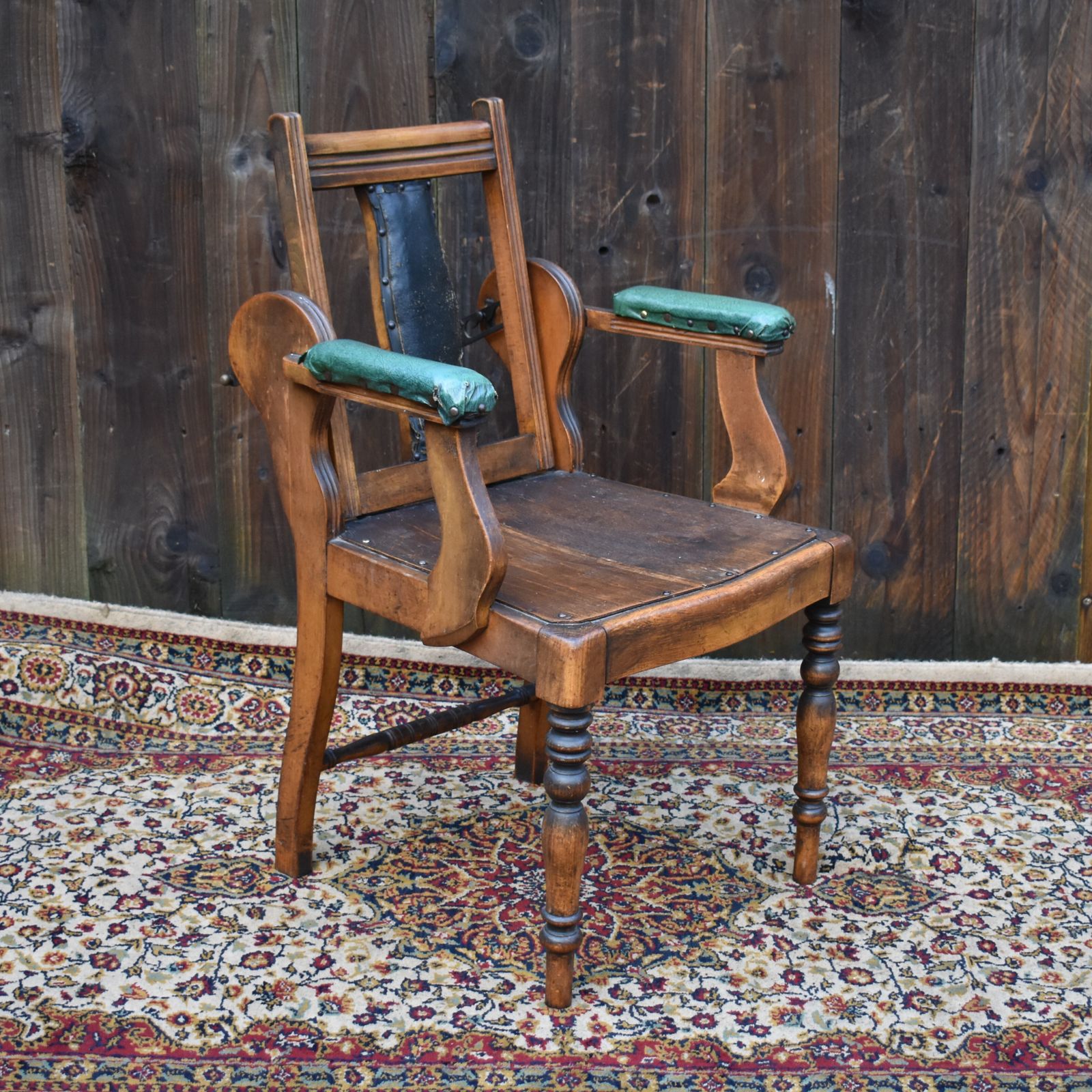 Antique Edwardian Leather And Beechwood Adjustable Barbers Dentist Chair photo 395.0