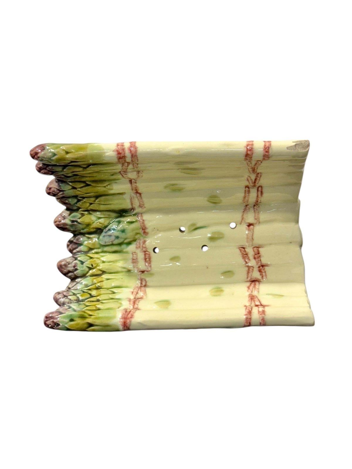 photo vintage Longchamp Majolica Asparagus Server With Drip Plate, Late 19th Century