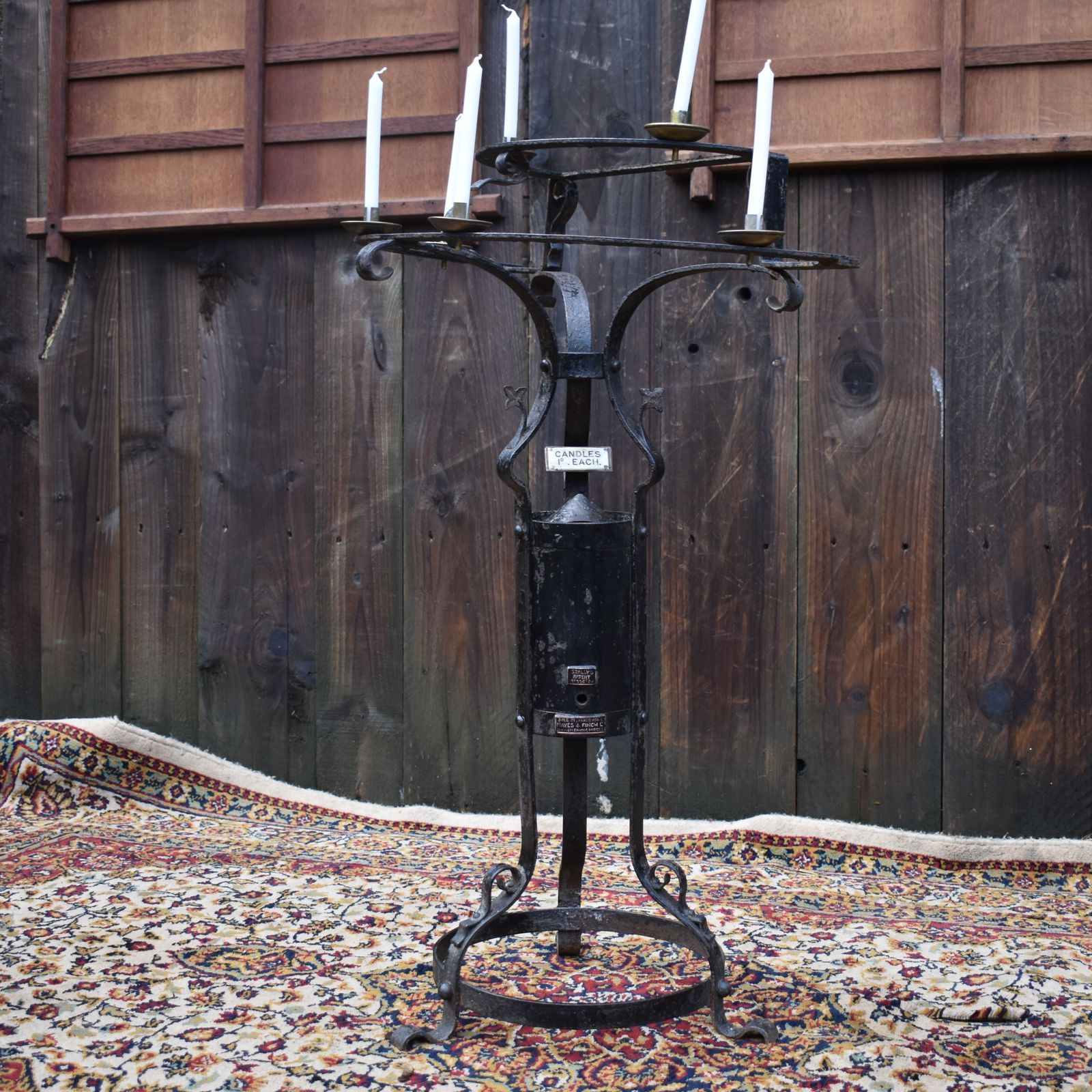 photo for sale Antique Rare Hayes & Finch Wrought Iron Church Chapel Candlestick Votive Stand