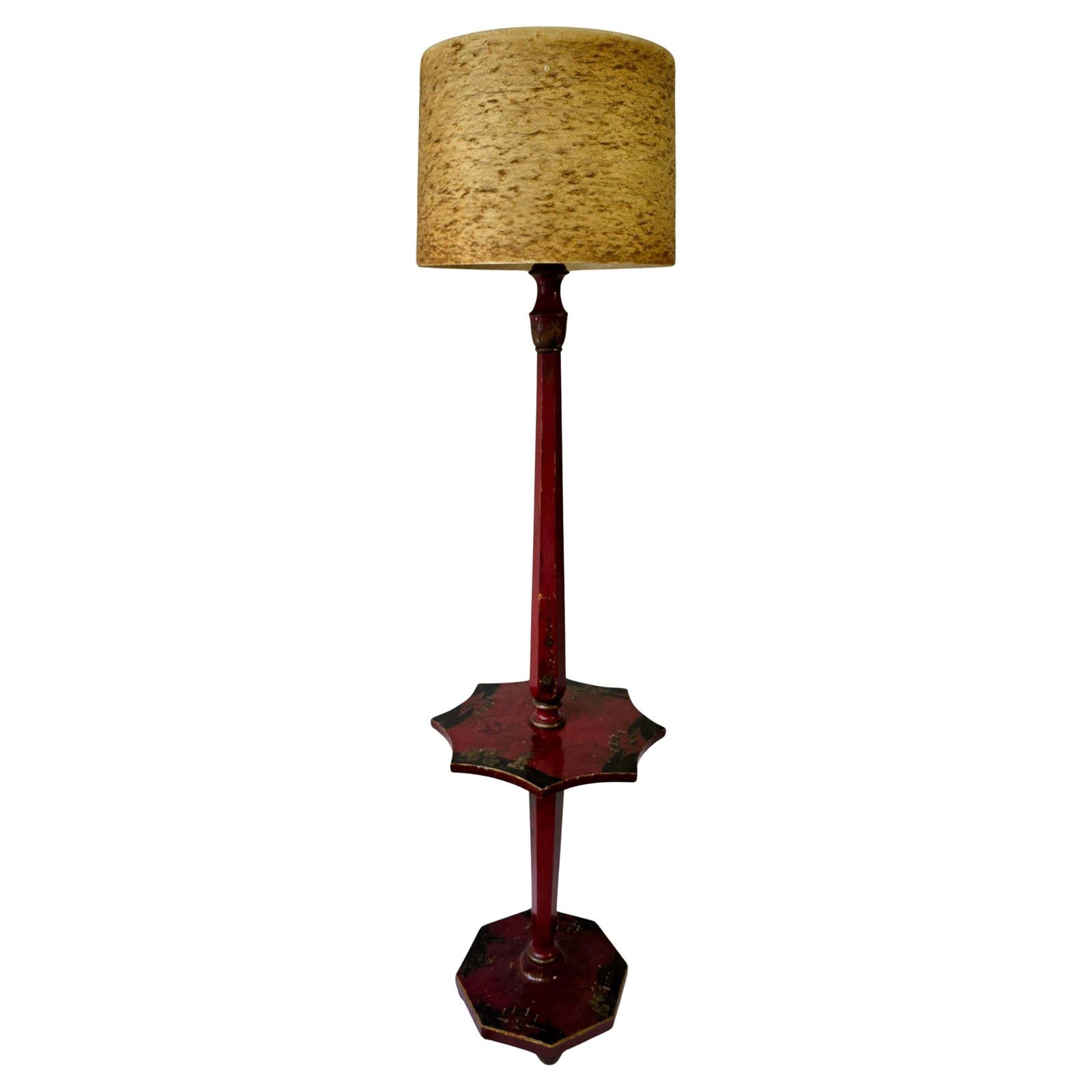 Striking Red Lacquered Chinoiserie Floor Lamp With Table, France, Ca. 1920–1940 photo furniture