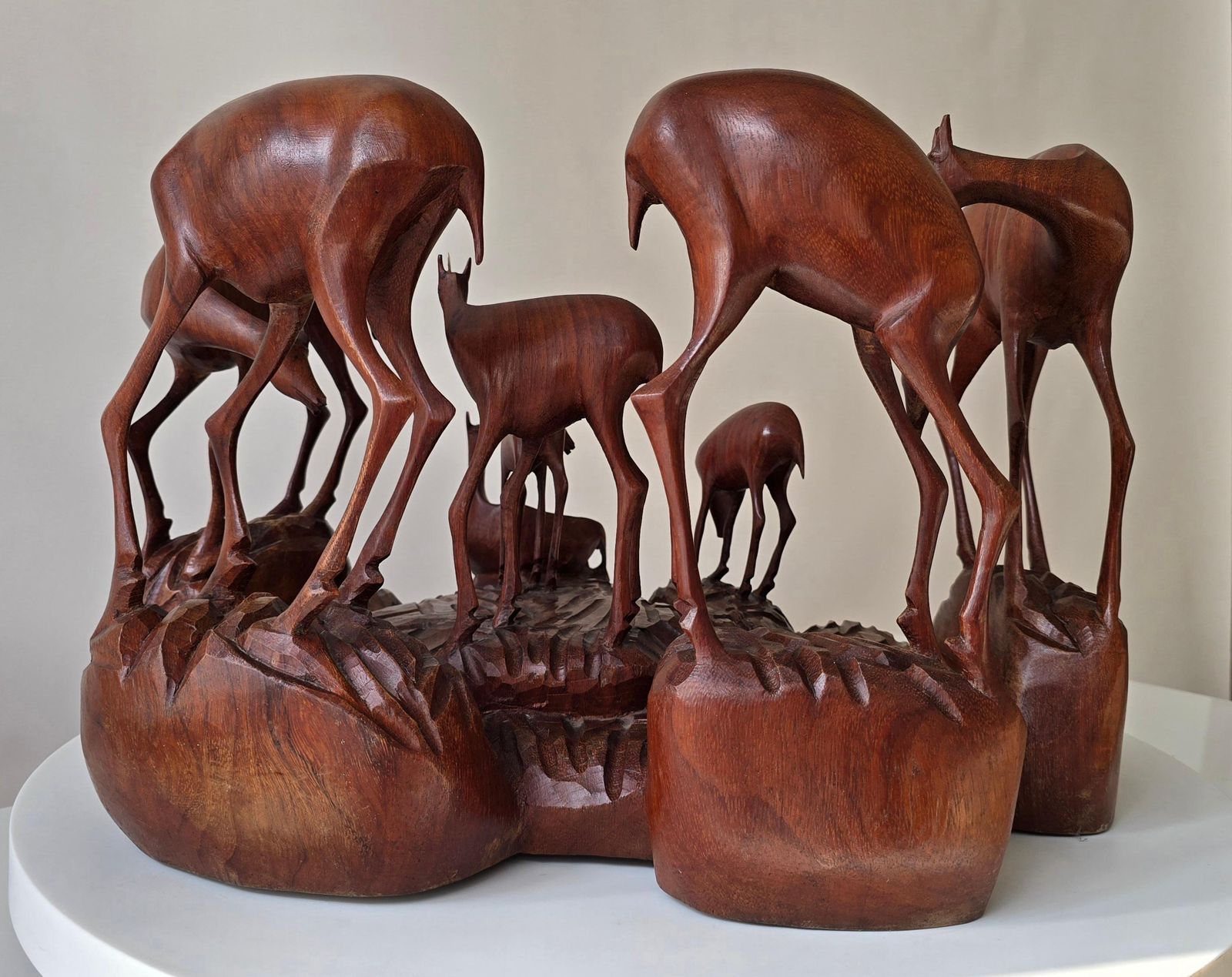 African Wooden Sculpture Of A Deer Family, Belgian Congo, 1950s photo for sale