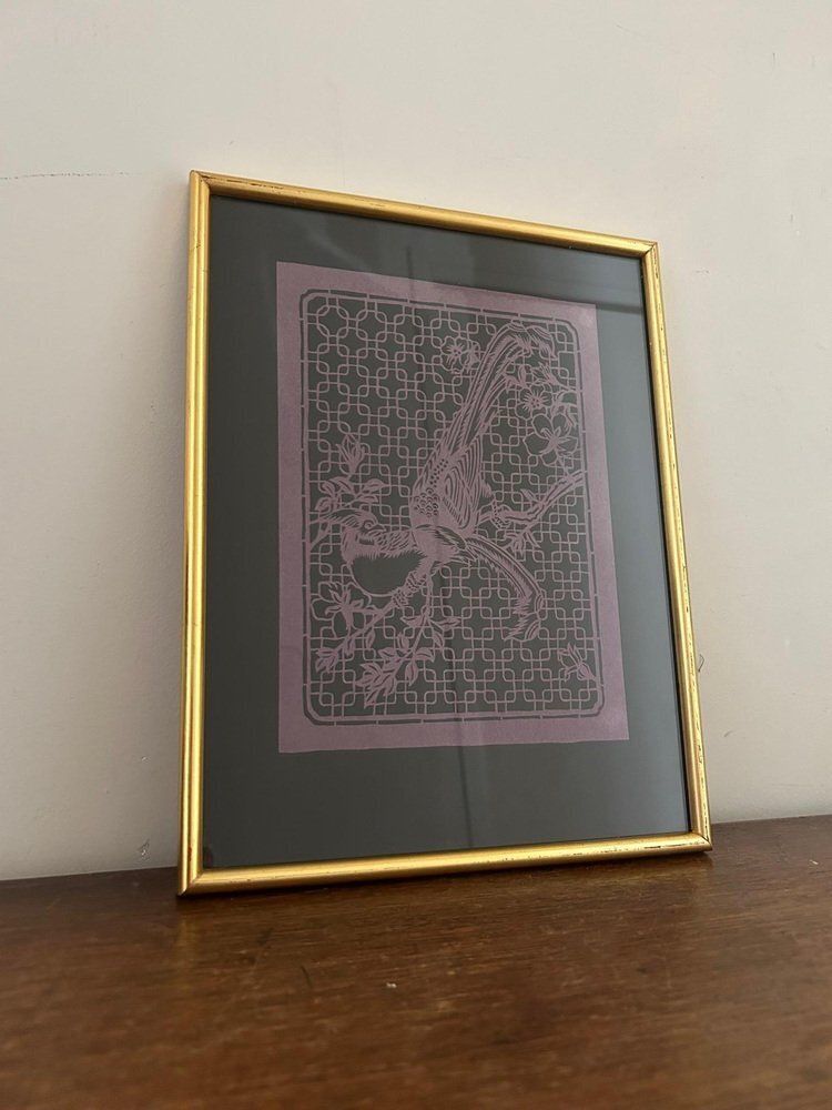 Jiǎnzhǐ Decoupage Artworks With Birds, Set Of 3 photo vintage