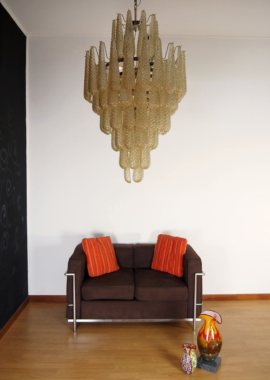 Huge Italian Vintage Murano Glass Chandelier   85 Glass Amber Petals Drop photo furniture