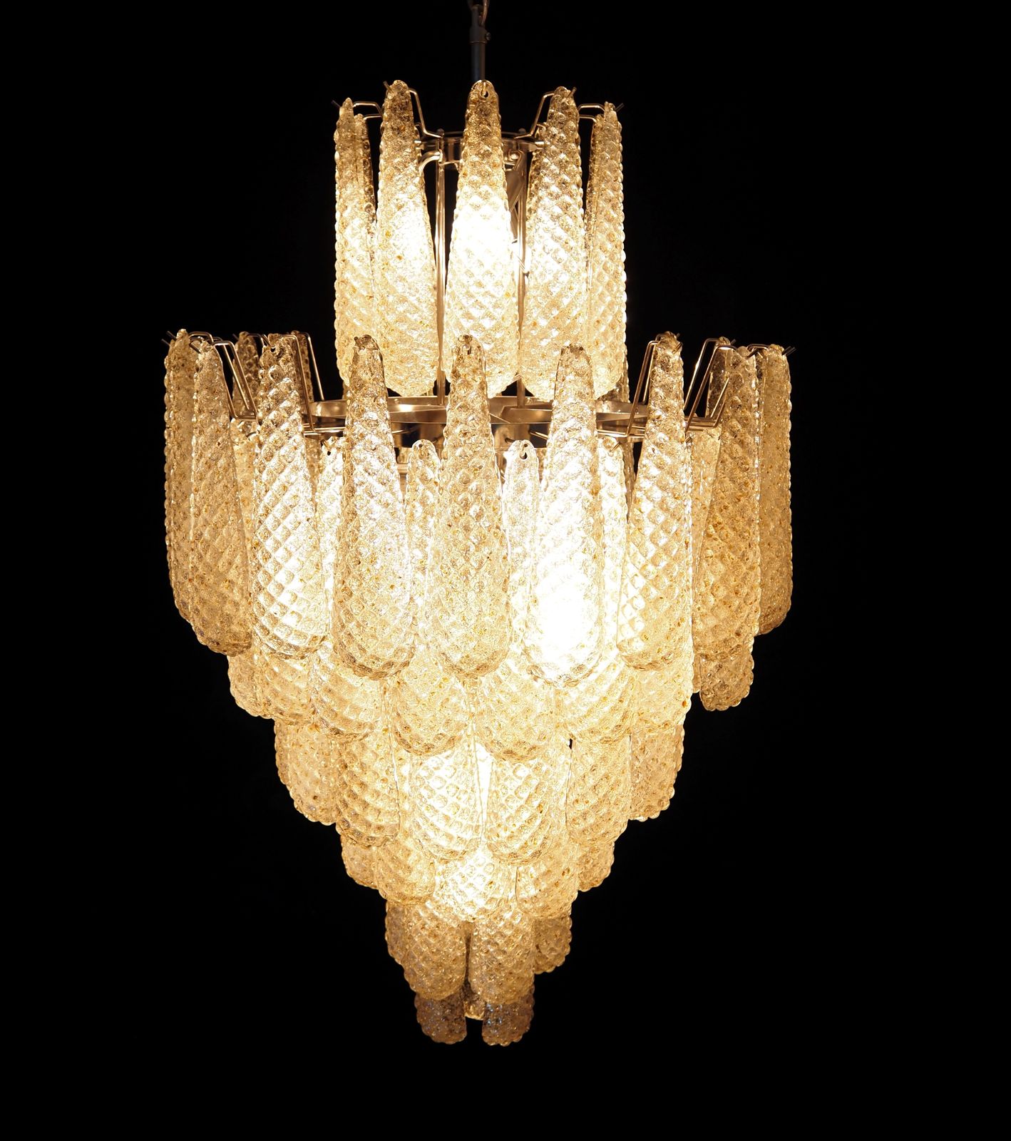 Huge Italian Vintage Murano Glass Chandelier   85 Glass Amber Petals Drop photo Lighting