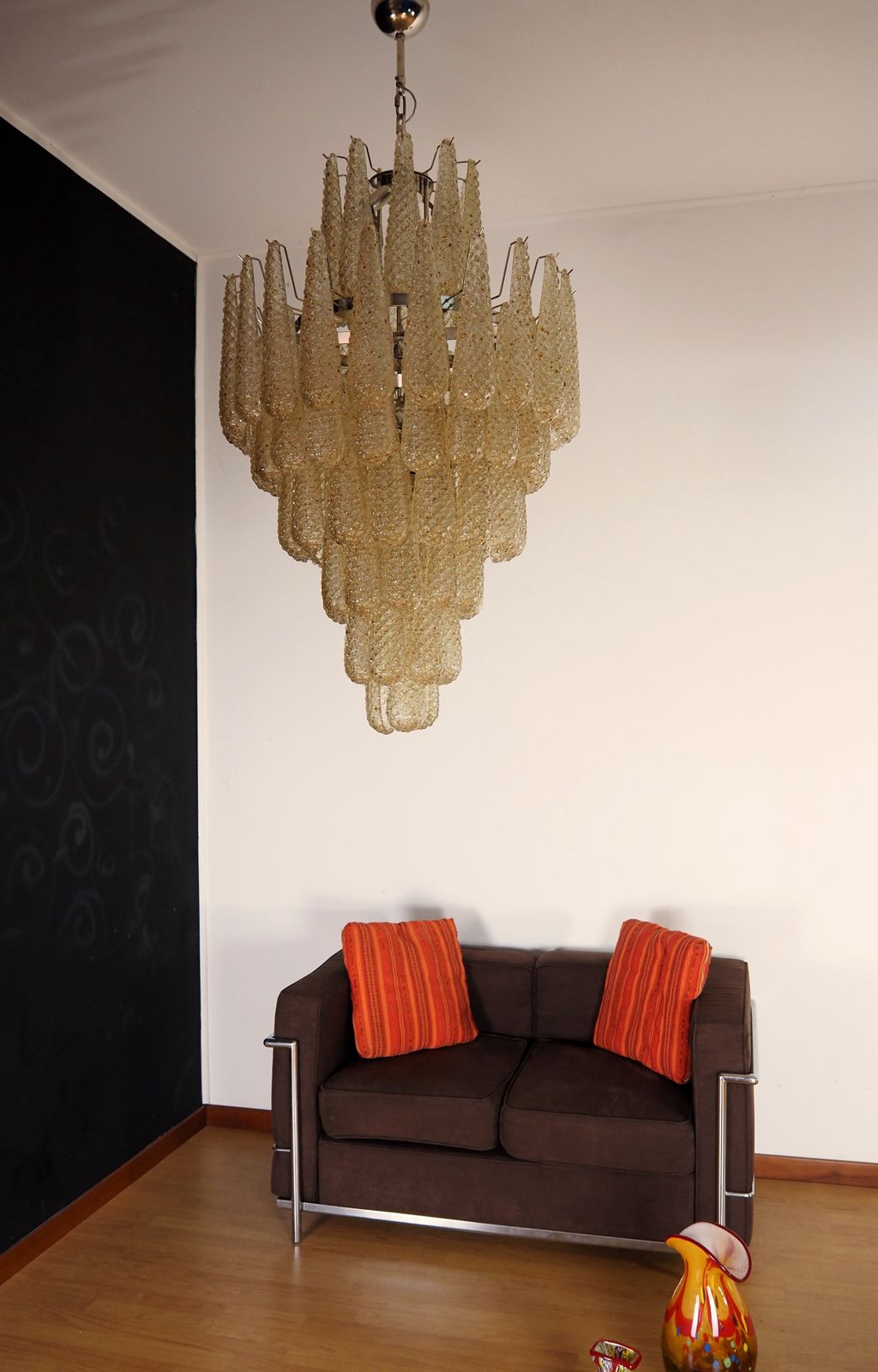 photo for sale Huge Italian Vintage Murano Glass Chandelier   85 Glass Amber Petals Drop