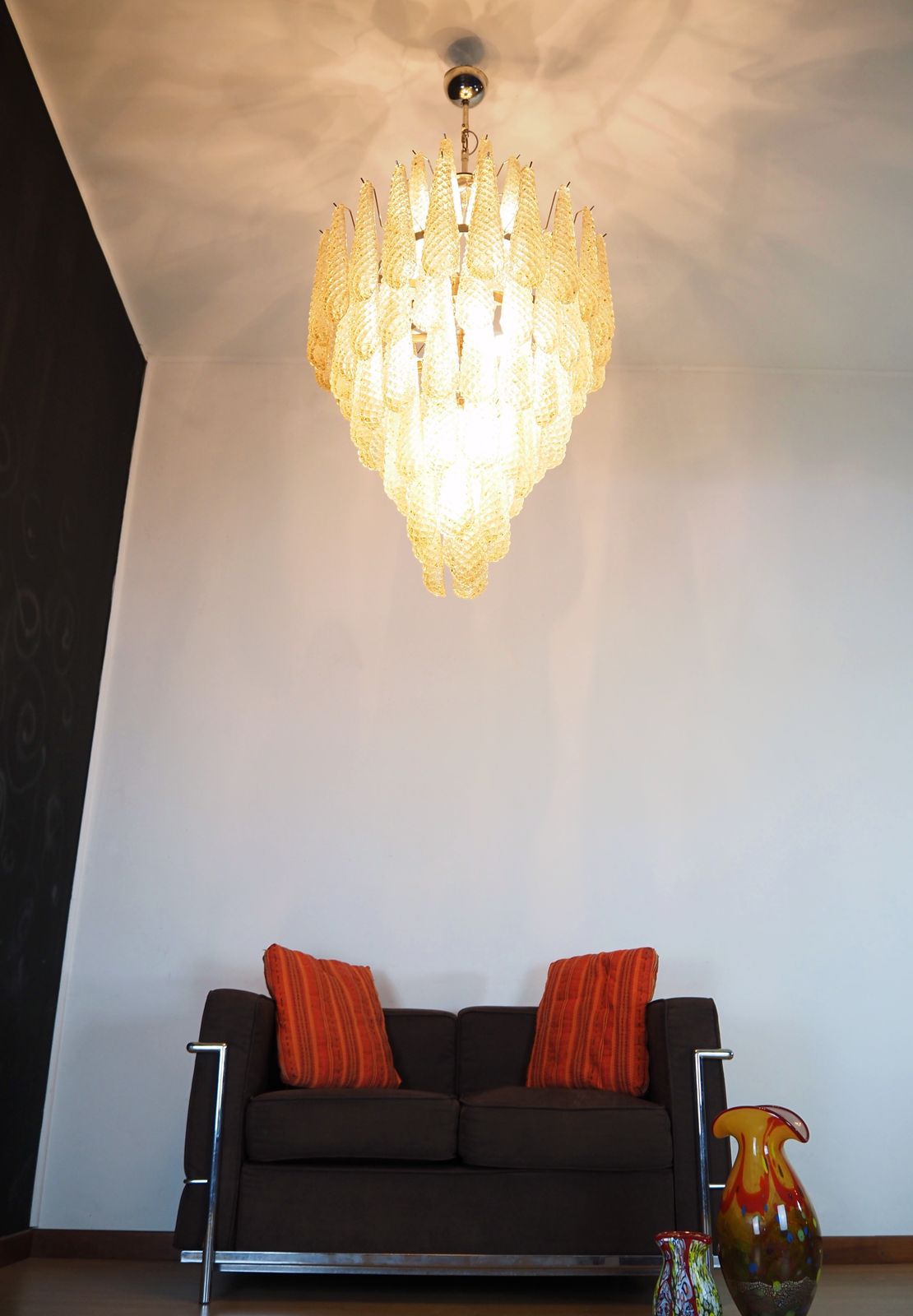 Lighting Huge Italian Vintage Murano Glass Chandelier   85 Glass Amber Petals Drop photo