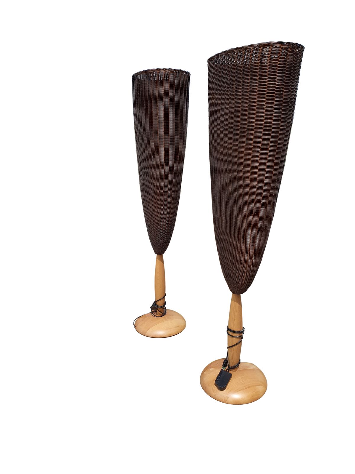 Marco Agnoli For Pierantonio Bonacina / Flûte / 2 X / Xl 180 Cm Wicker Floor Lamps From 1991 photo buy