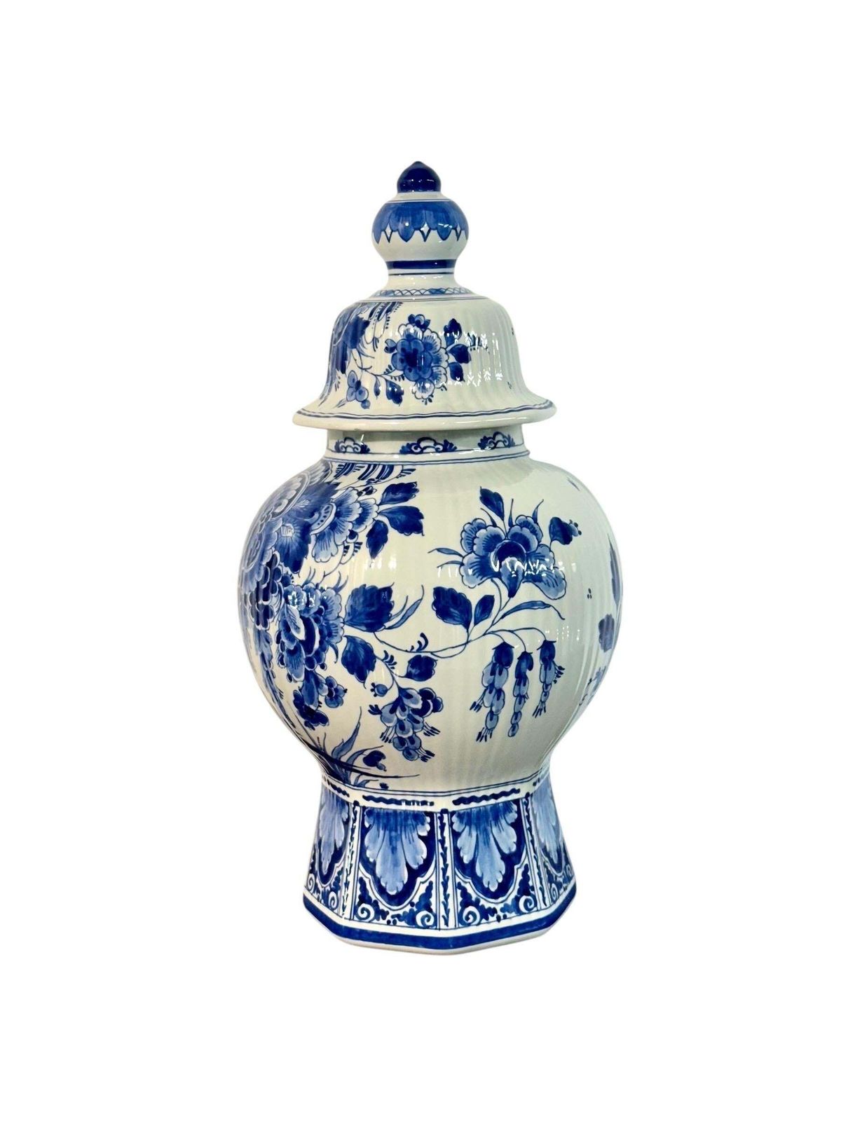 Large Blue And White Delft Lidded Vase With Birds And Flowers photo buy