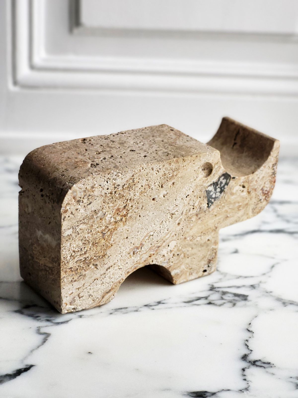 Travertine Rhino Sculpture By Enzo Mari For Fratelli Mannelli, 1970s photo 494.0
