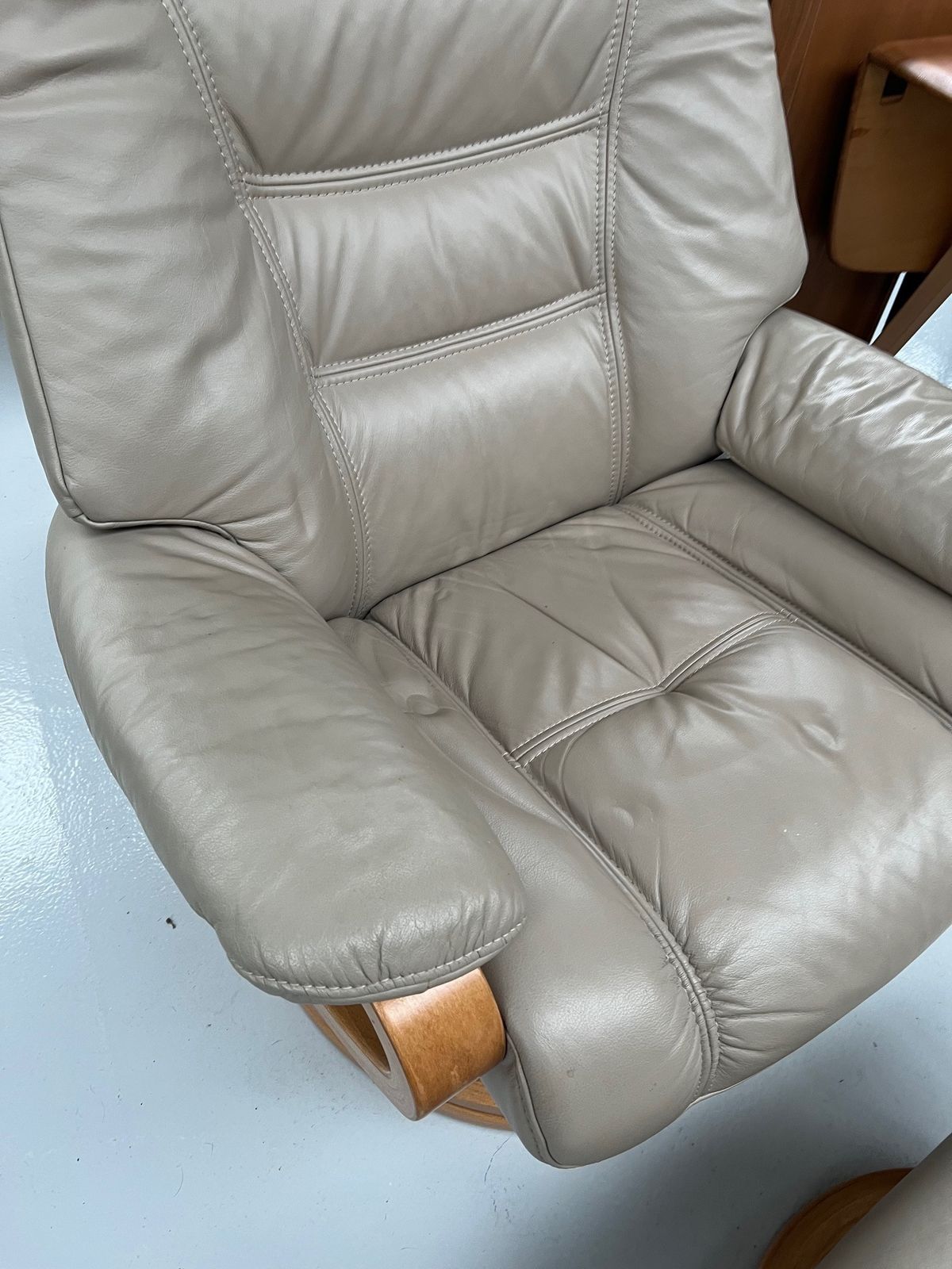 Stressless Beige Leather Swivel Recliner Chair And Stool photo Furniture