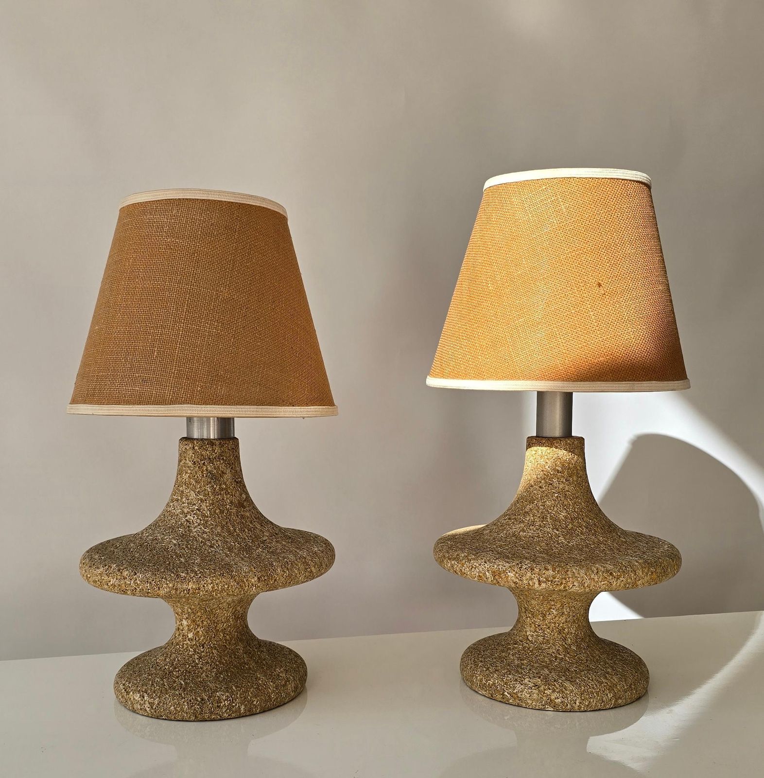 Mid Century Modern Cork Look Stone Lamps, 1970s, Set Of 2 photo for sale