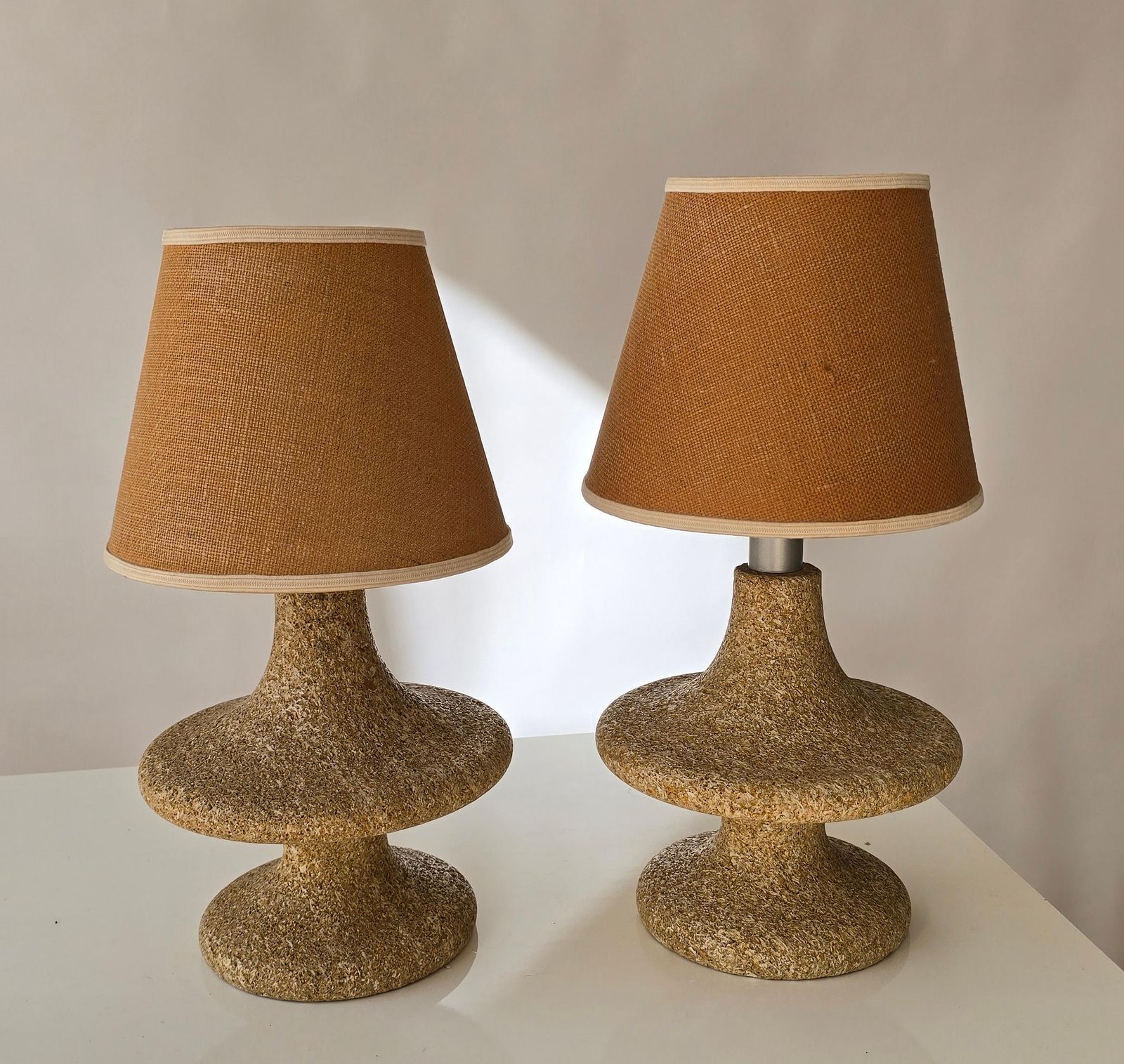 Mid Century Modern Cork Look Stone Lamps, 1970s, Set Of 2 photo Lighting