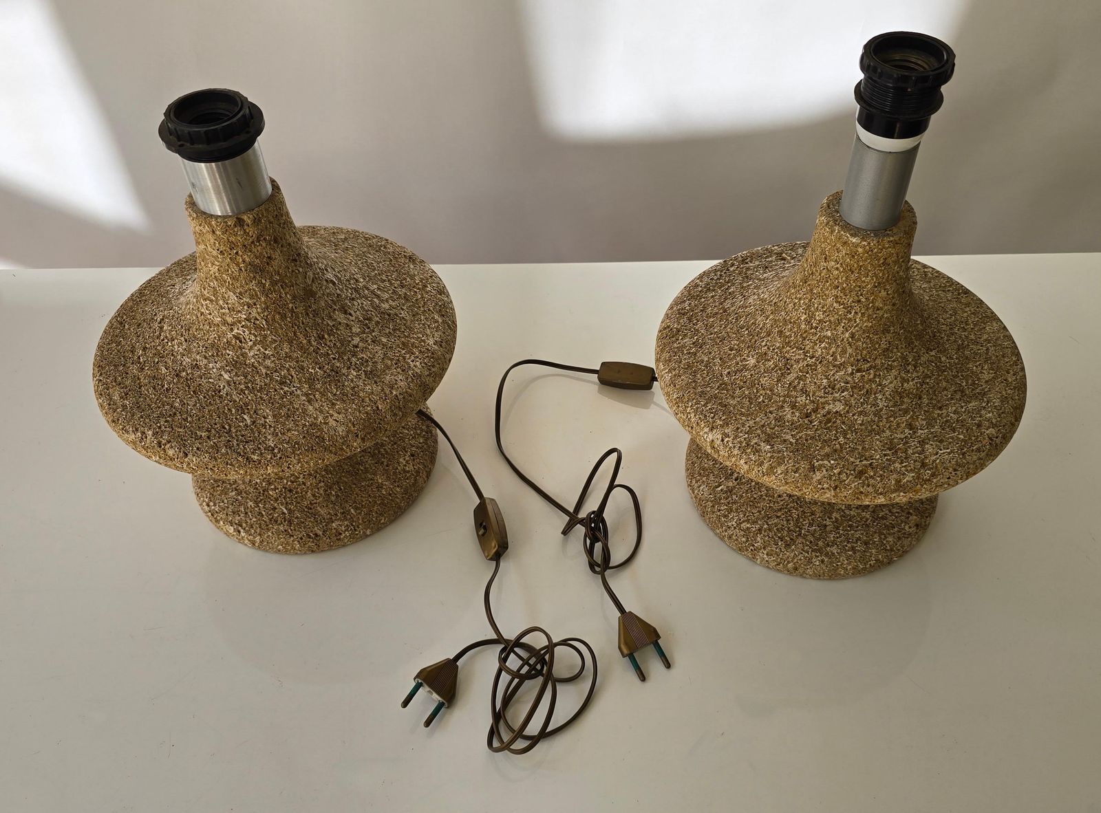 Mid Century Modern Cork Look Stone Lamps, 1970s, Set Of 2 photo buy