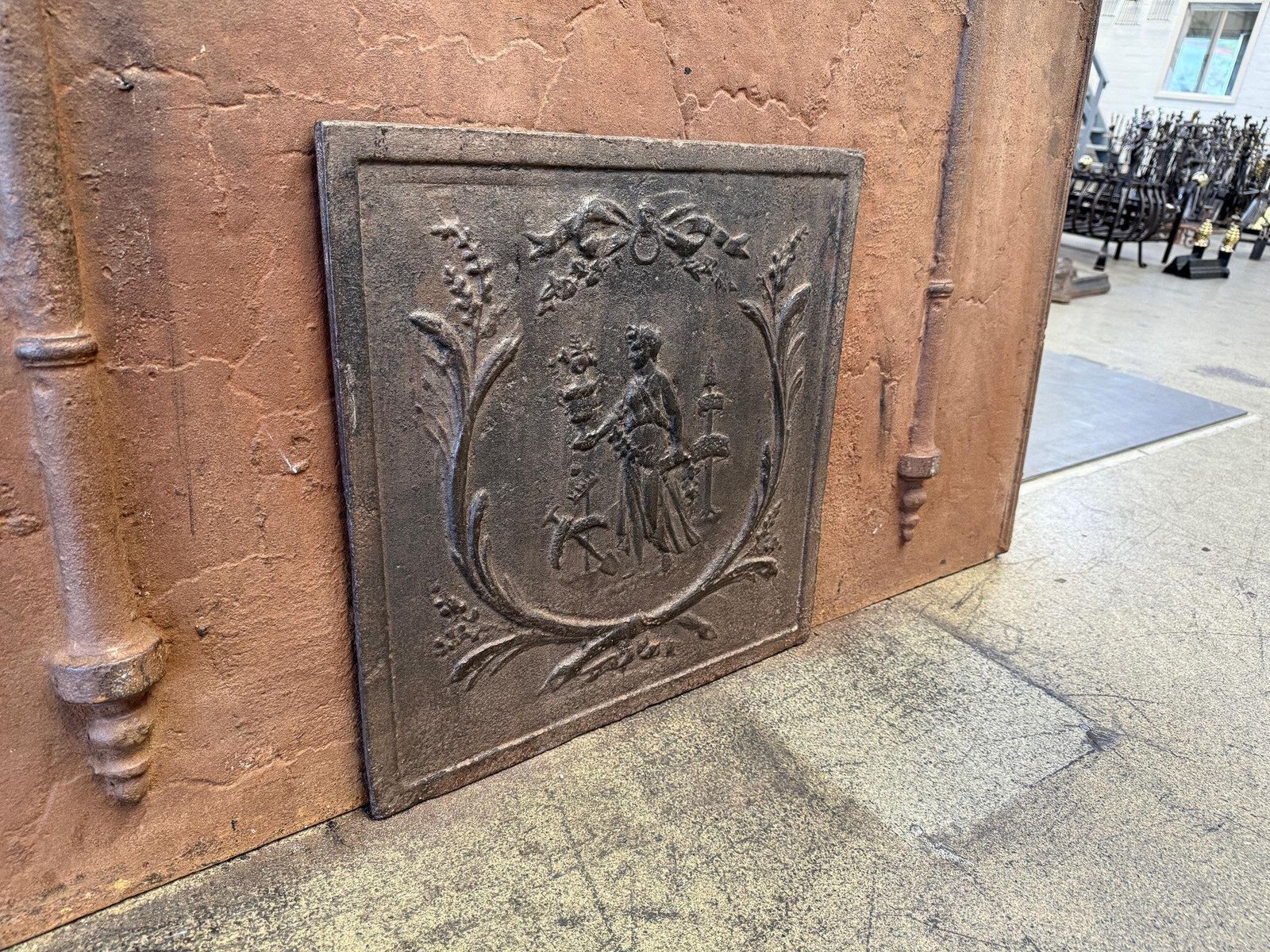 photo vinterior Antique 'Gardening' Fireback' / Backsplash, Neoclassical Period